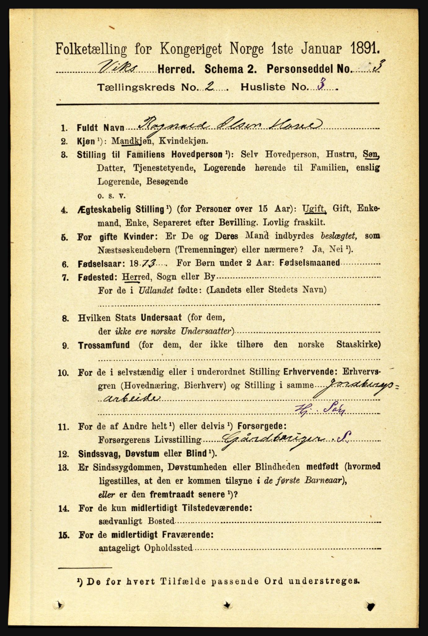 RA, 1891 census for 1417 Vik, 1891, p. 719