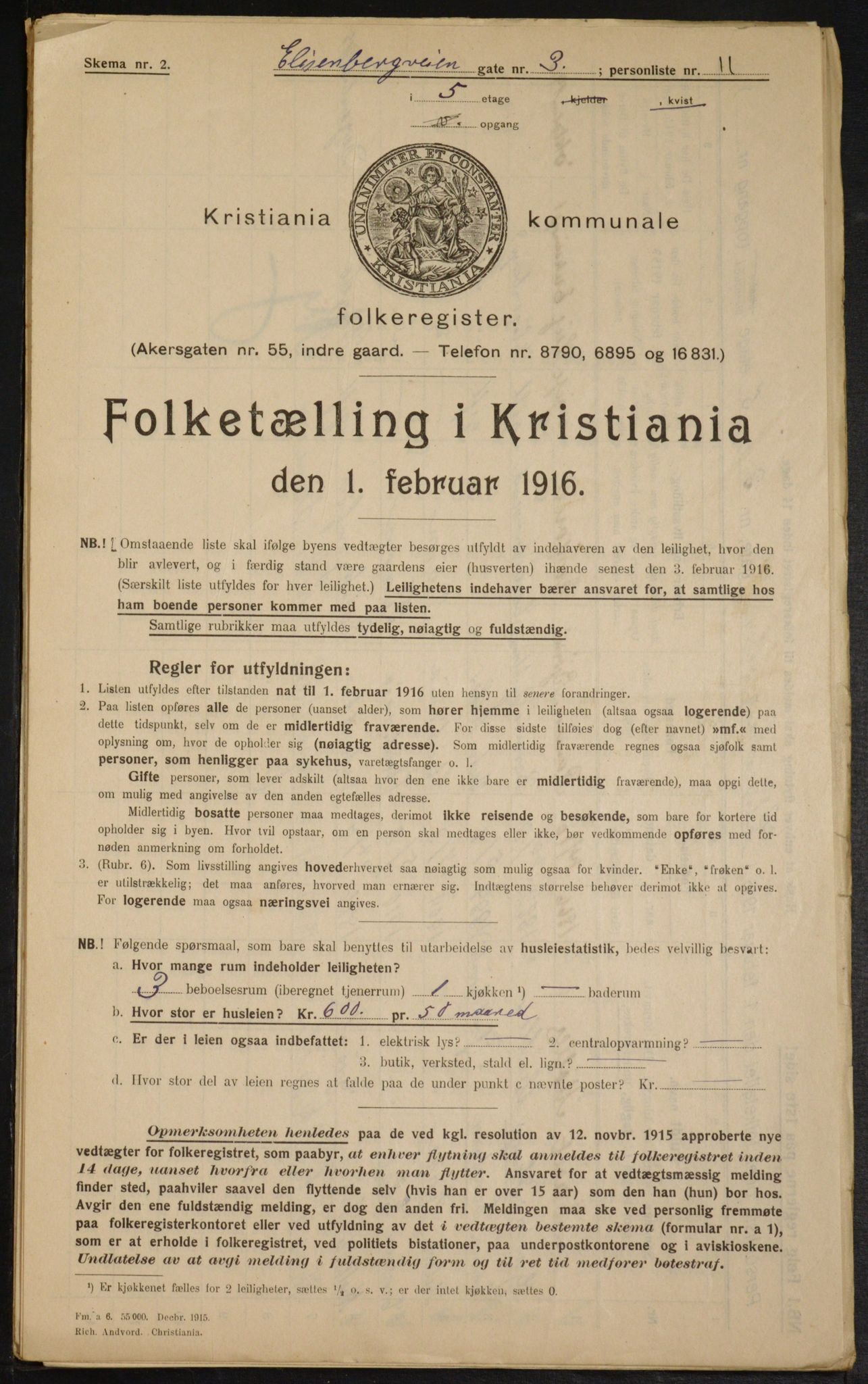 OBA, Municipal Census 1916 for Kristiania, 1916, p. 20738