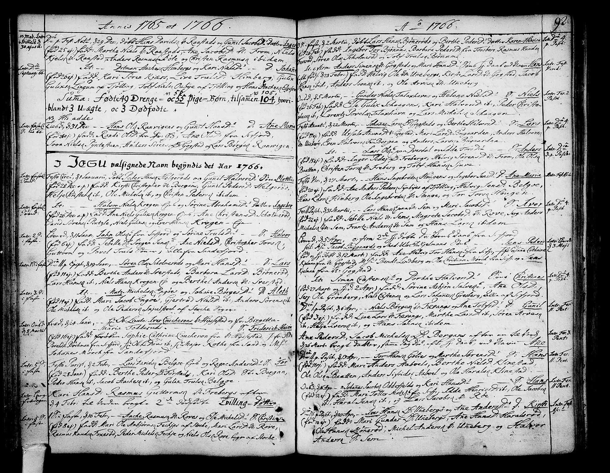 Sandar kirkebøker, AV/SAKO-A-243/F/Fa/L0002: Parish register (official) no. 2, 1733-1788, p. 92