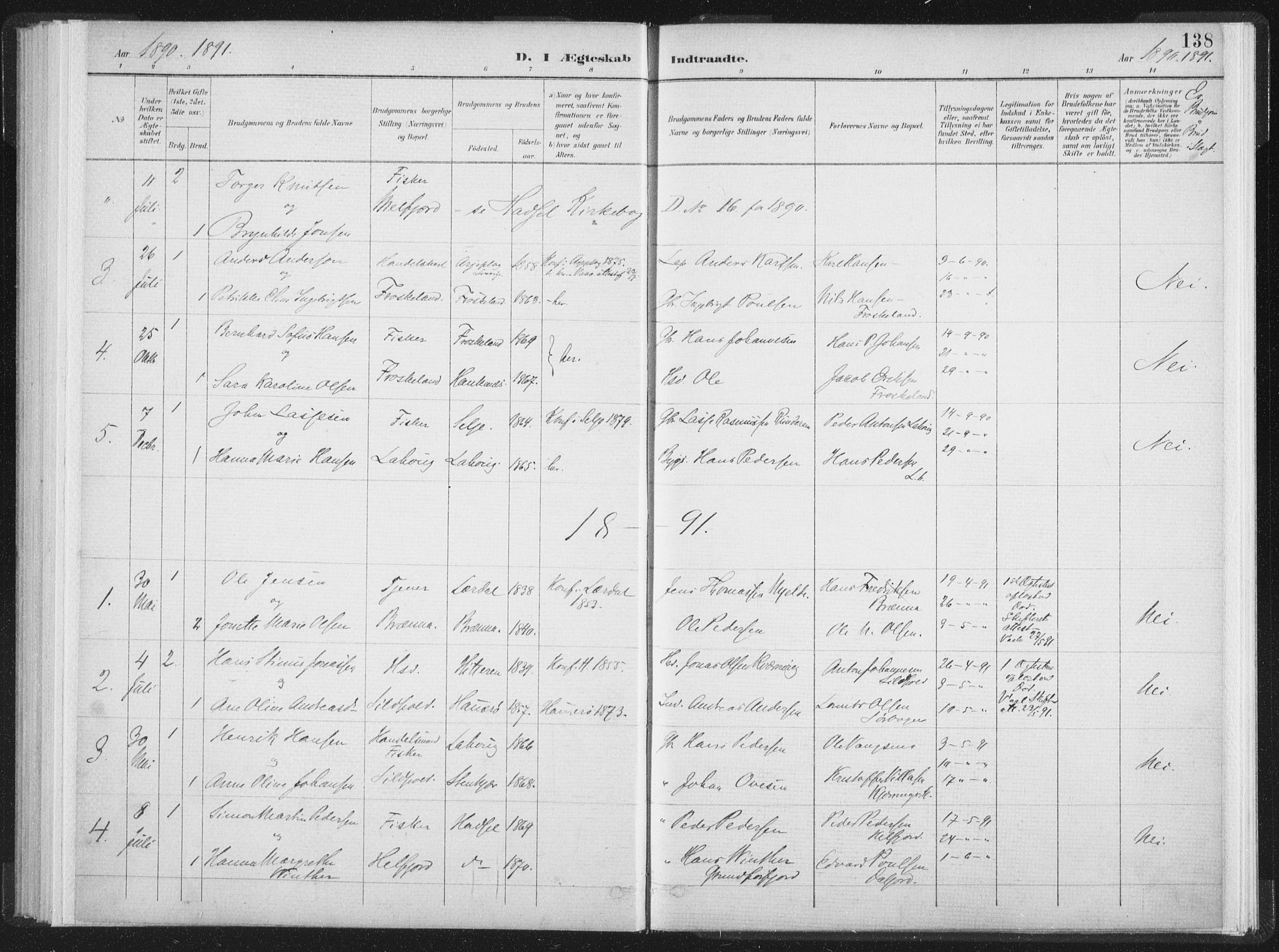 Ministerialprotokoller, klokkerbøker og fødselsregistre - Nordland, AV/SAT-A-1459/890/L1286: Parish register (official) no. 890A01, 1882-1902, p. 138