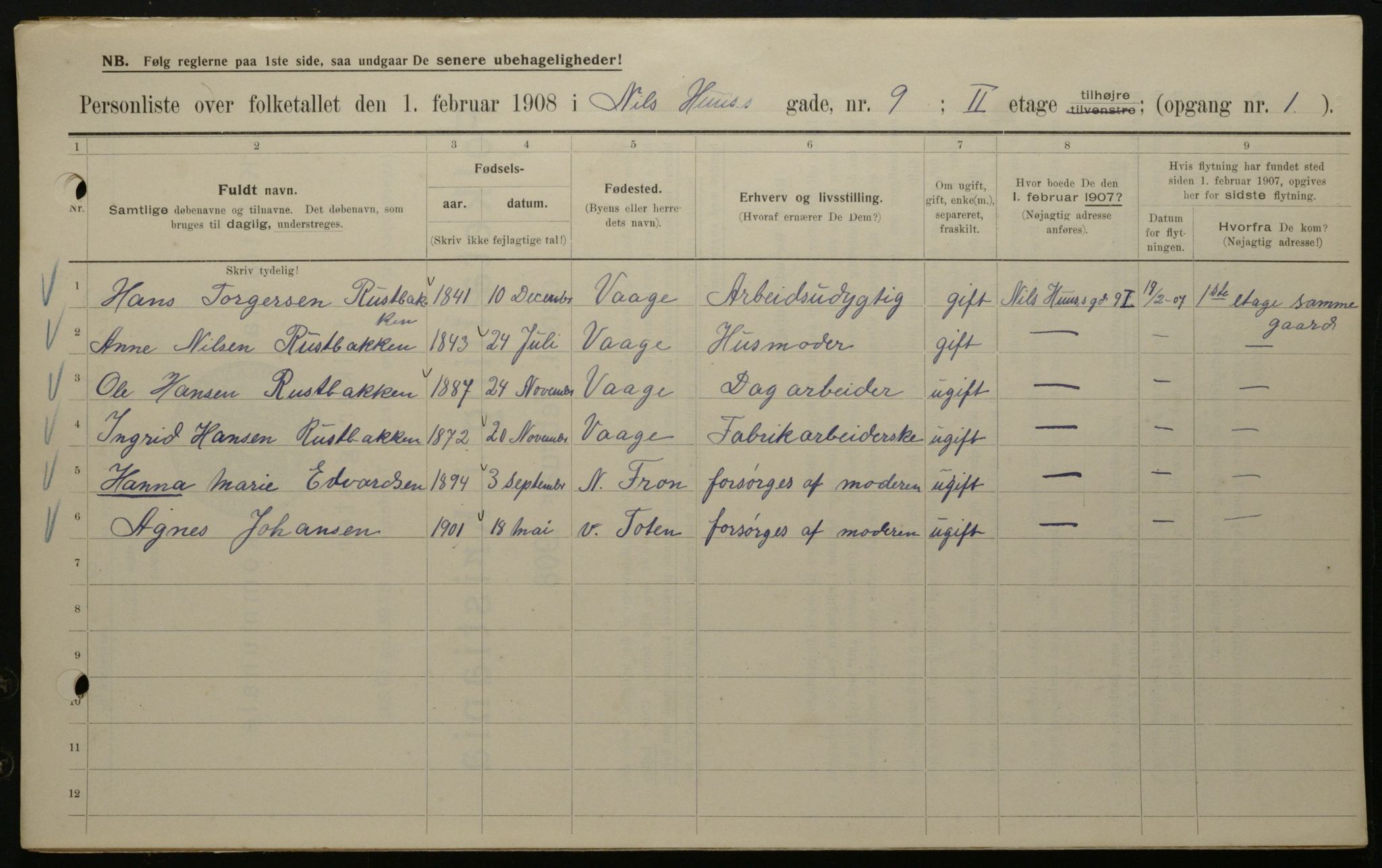 OBA, Municipal Census 1908 for Kristiania, 1908, p. 63664