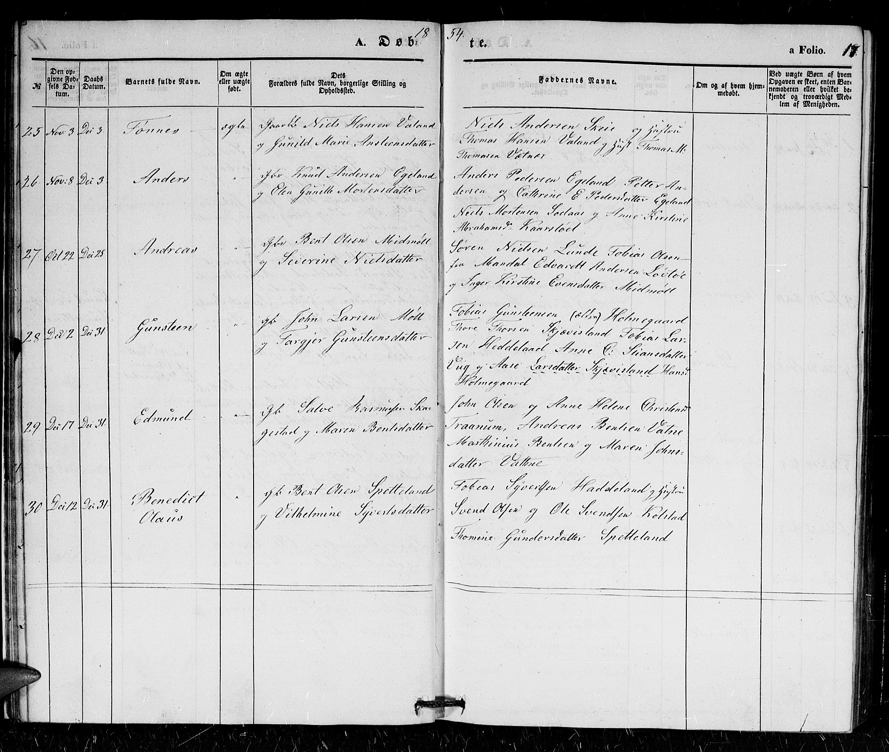 Holum sokneprestkontor, SAK/1111-0022/F/Fb/Fba/L0003: Parish register (copy) no. B 3, 1850-1866, p. 17