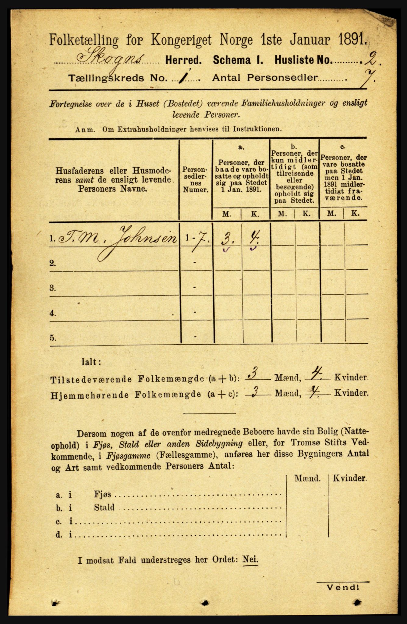 RA, 1891 census for 1719 Skogn, 1891, p. 26