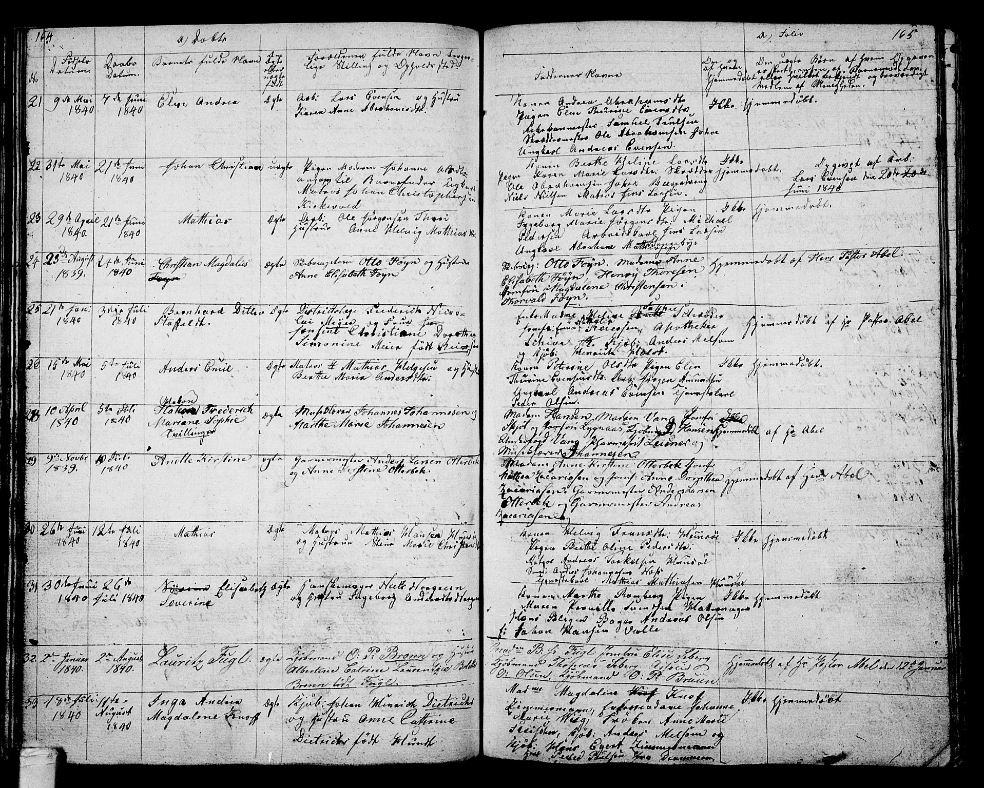 Tønsberg kirkebøker, AV/SAKO-A-330/G/Ga/L0002: Parish register (copy) no. 2, 1827-1854, p. 164-165