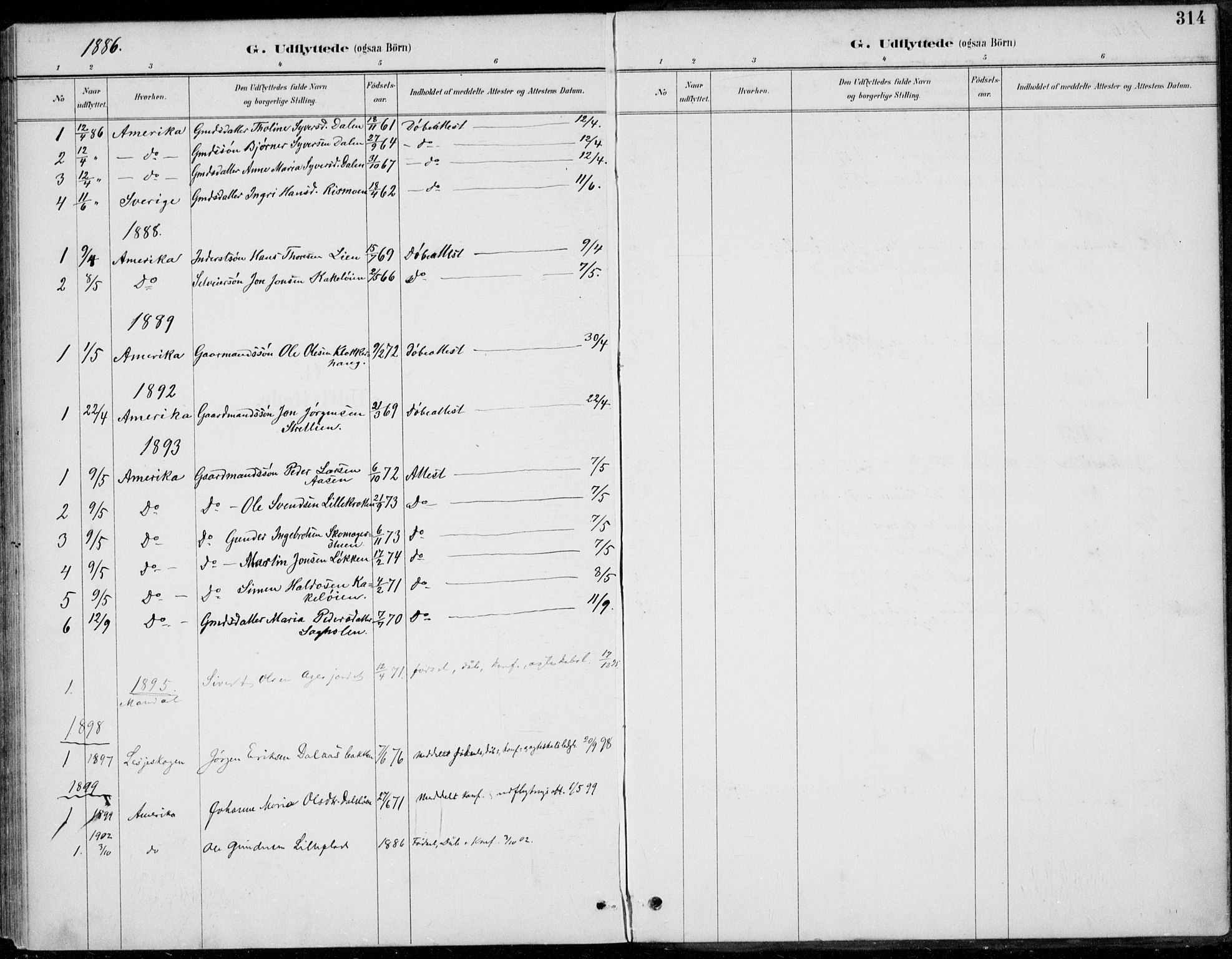 Alvdal prestekontor, SAH/PREST-060/H/Ha/Haa/L0003: Parish register (official) no. 3, 1886-1912, p. 314