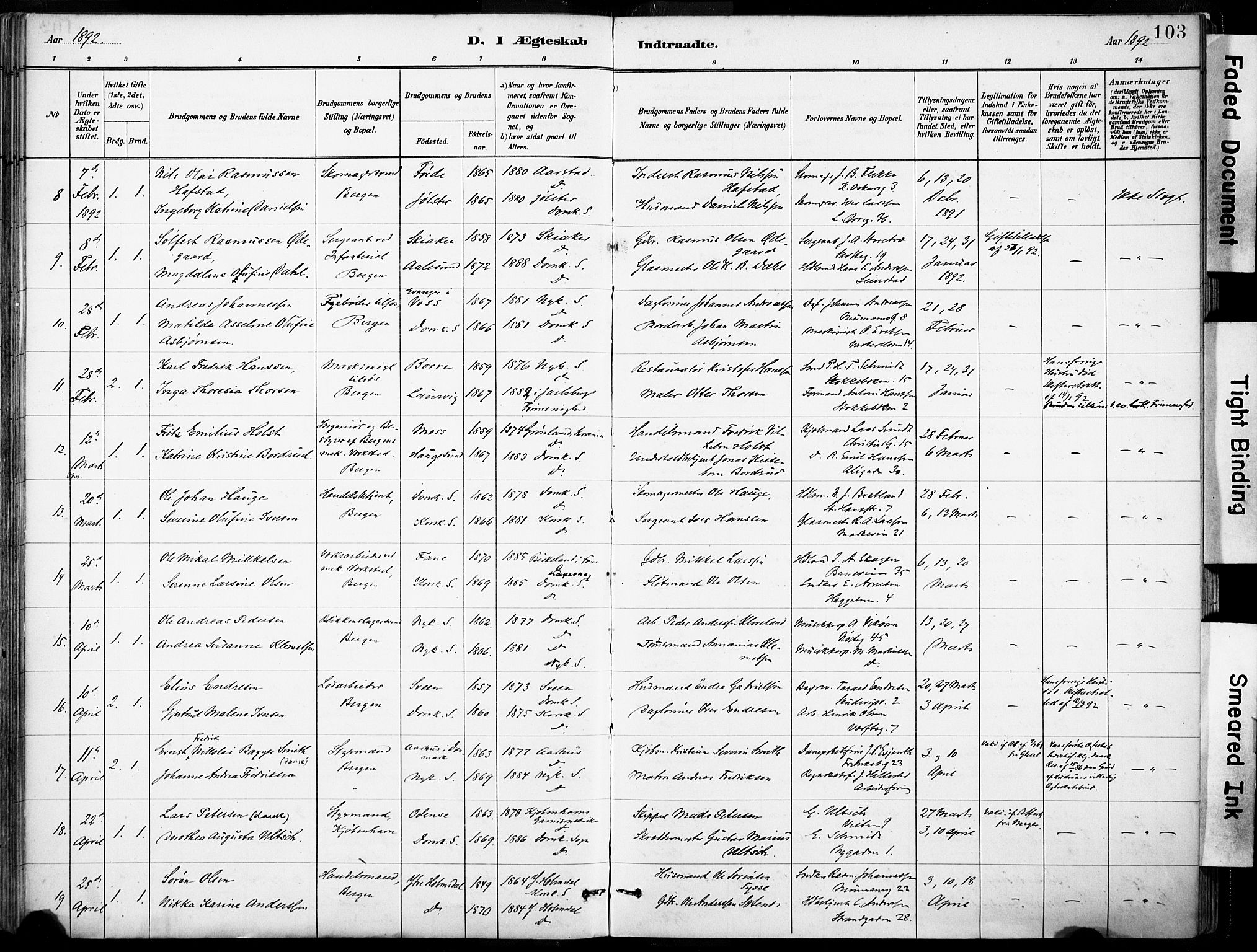 Domkirken sokneprestembete, AV/SAB-A-74801/H/Haa/L0037: Parish register (official) no. D 4, 1880-1907, p. 103