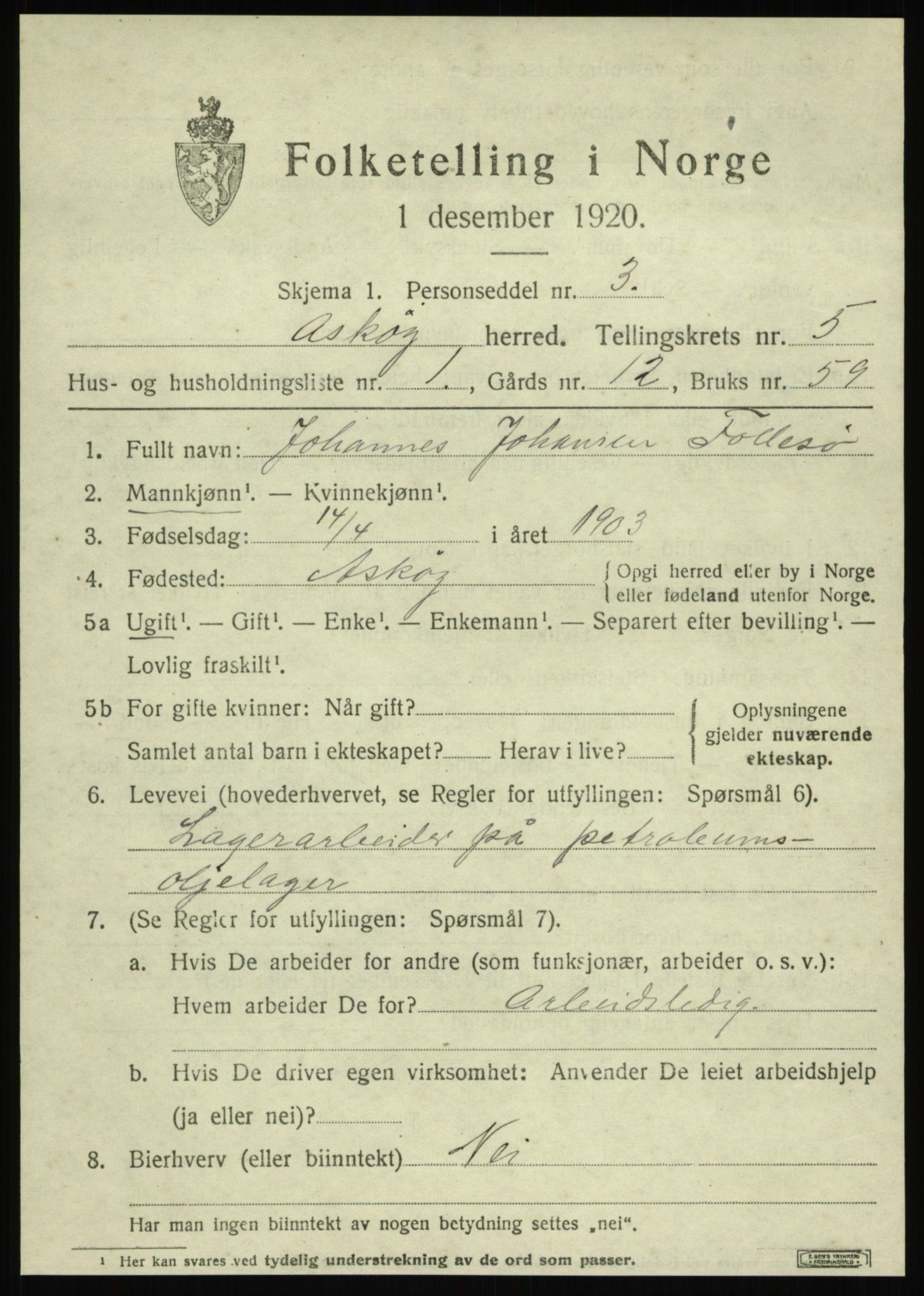 SAB, 1920 census for Askøy, 1920, p. 8754