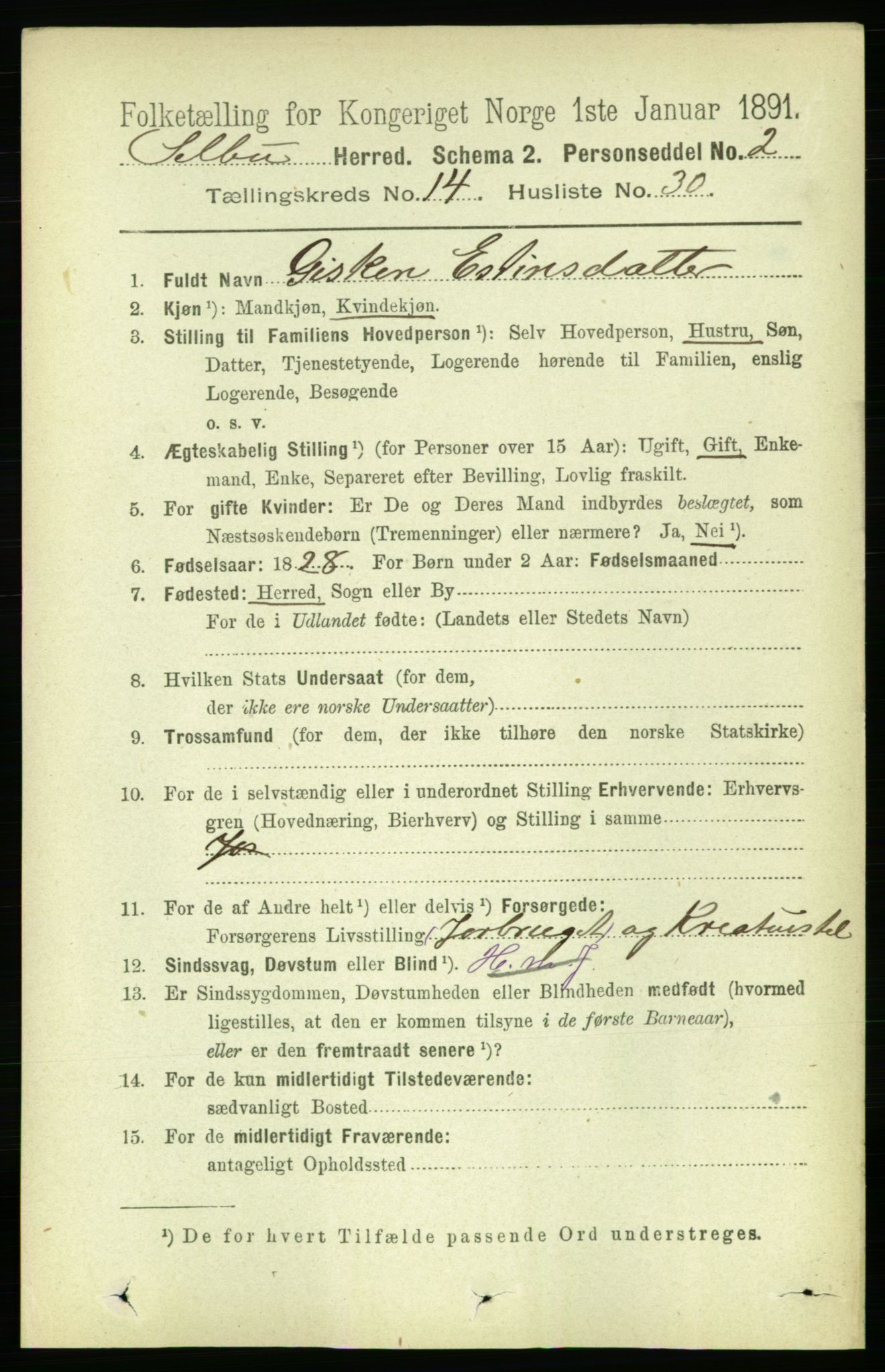 RA, 1891 census for 1664 Selbu, 1891, p. 5284