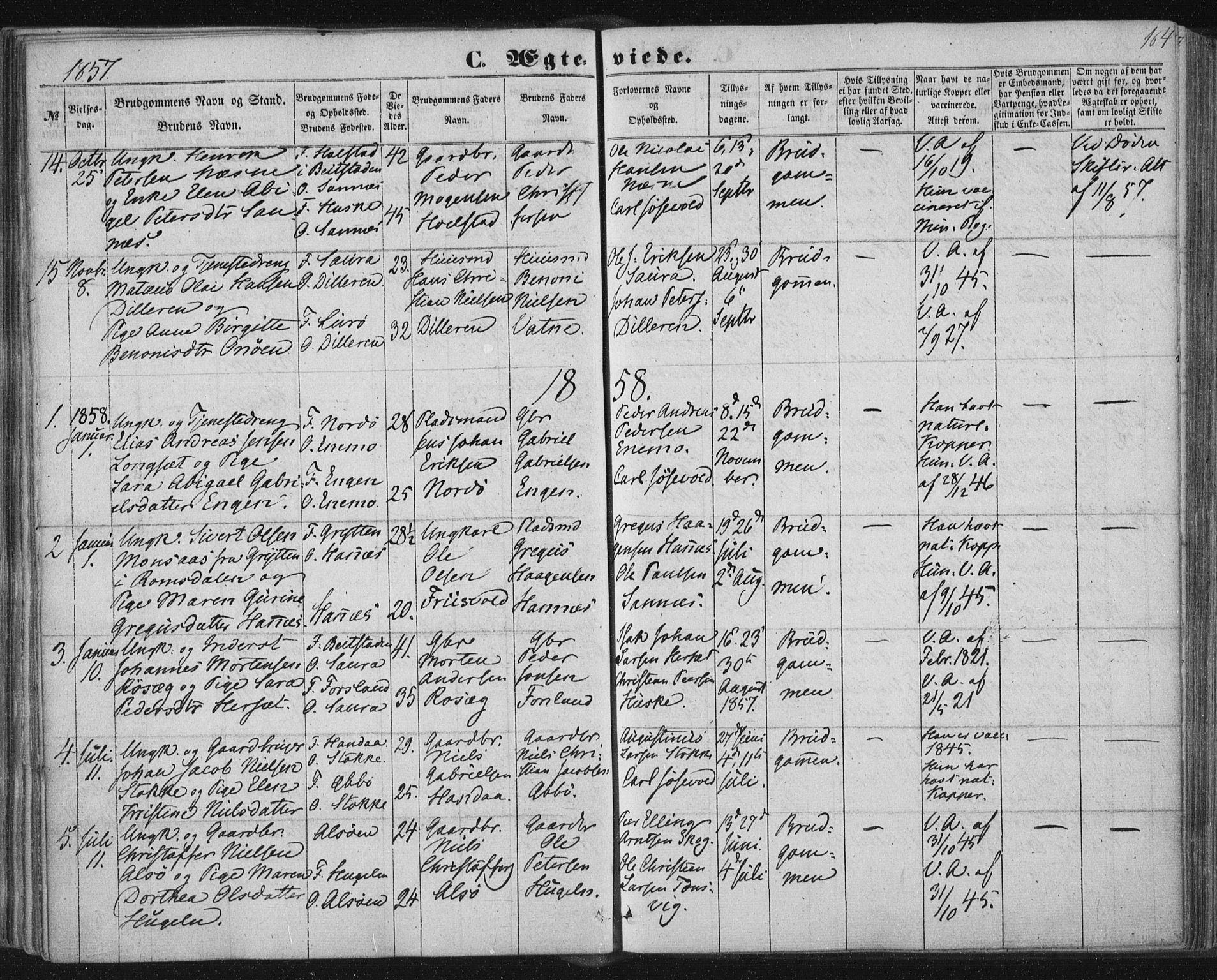 Ministerialprotokoller, klokkerbøker og fødselsregistre - Nordland, SAT/A-1459/838/L0550: Parish register (official) no. 838A08, 1855-1865, p. 164