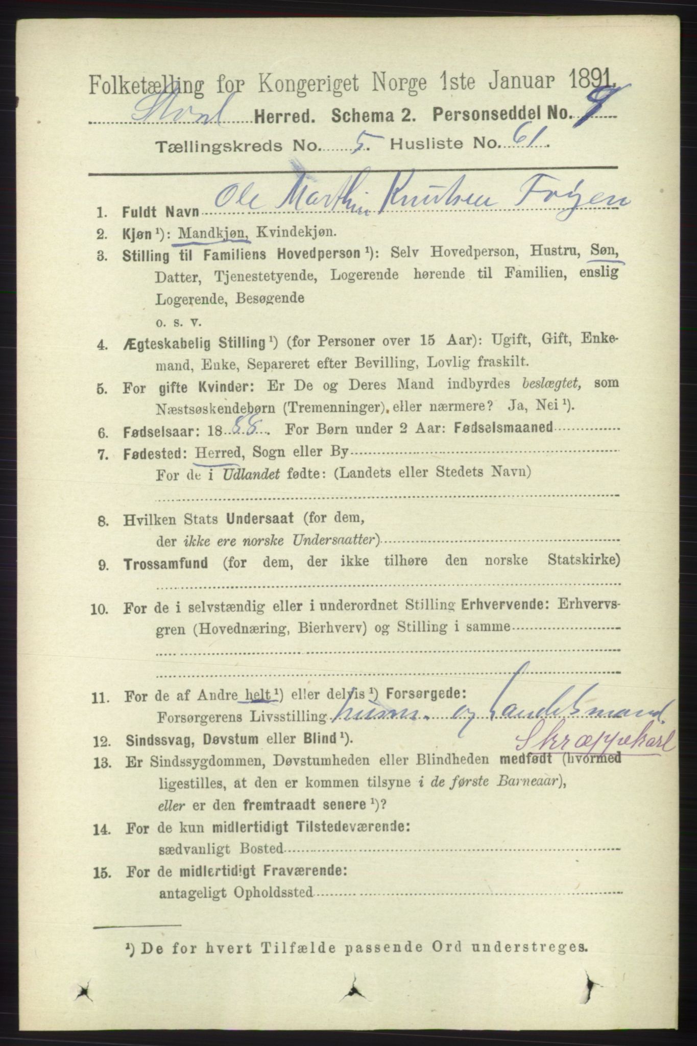 RA, 1891 census for 1221 Stord, 1891, p. 2004