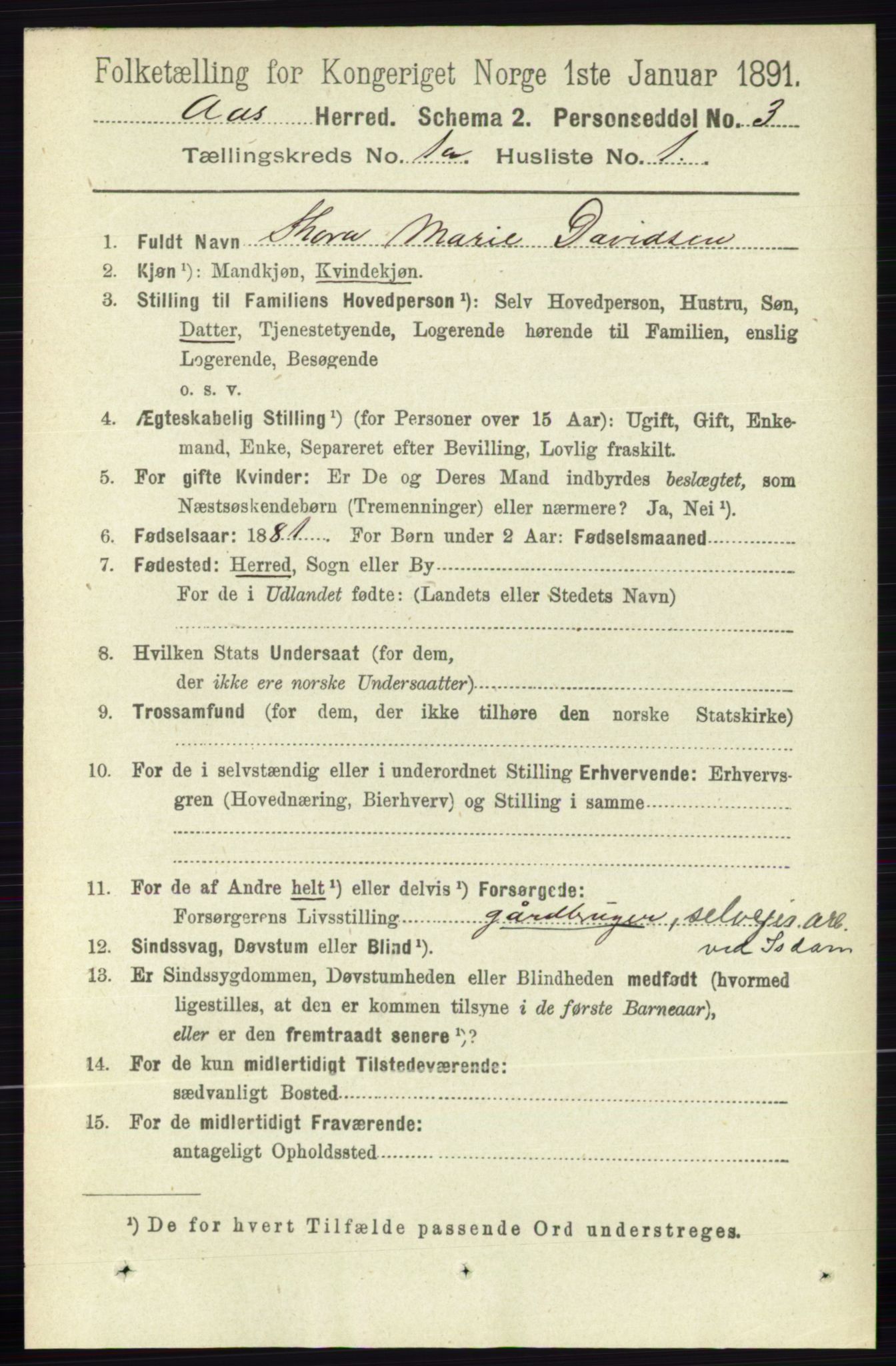 RA, 1891 census for 0214 Ås, 1891, p. 112