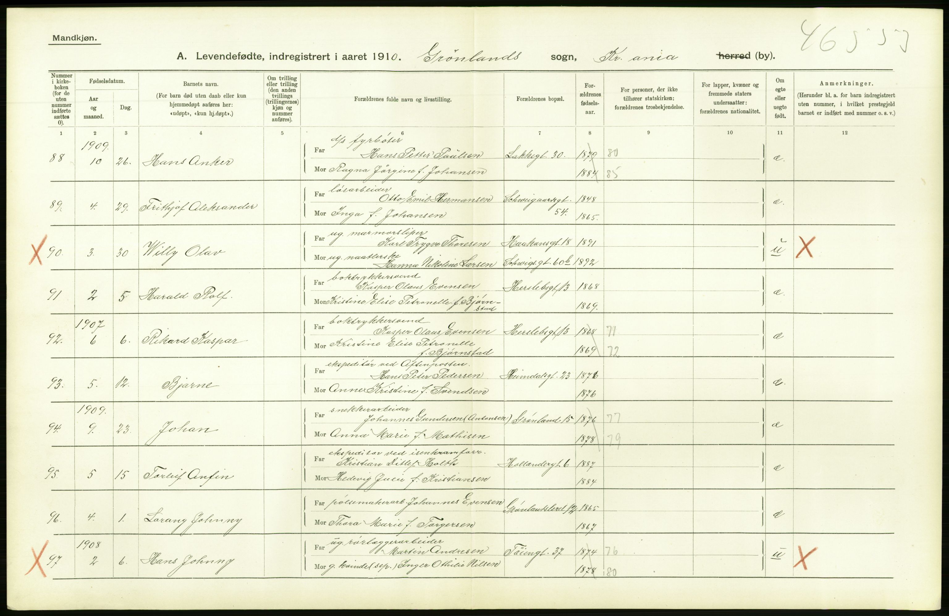 Statistisk sentralbyrå, Sosiodemografiske emner, Befolkning, AV/RA-S-2228/D/Df/Dfa/Dfah/L0006: Kristiania: Levendefødte menn., 1910, p. 702