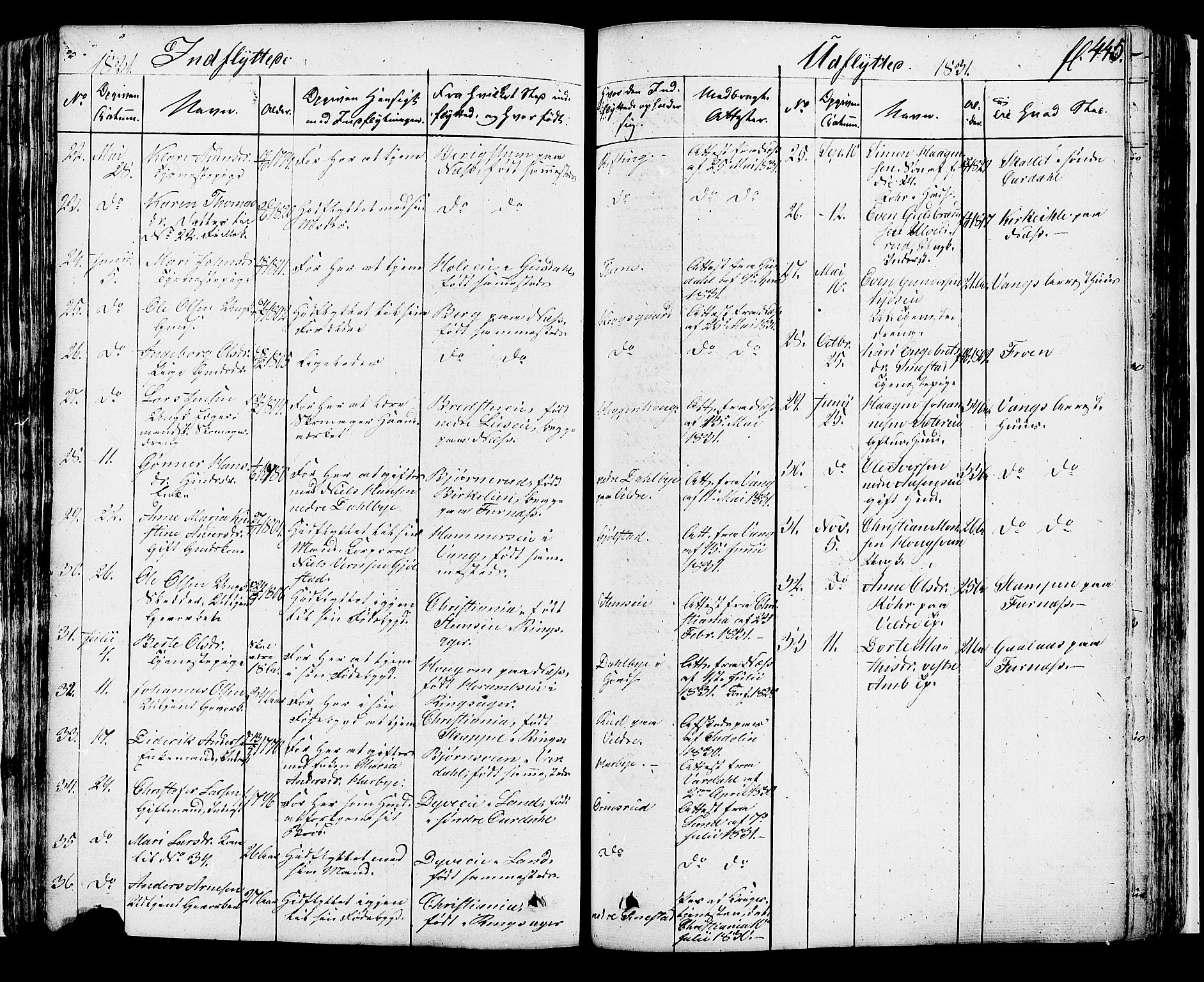 Ringsaker prestekontor, SAH/PREST-014/K/Ka/L0007: Parish register (official) no. 7B, 1826-1837, p. 445