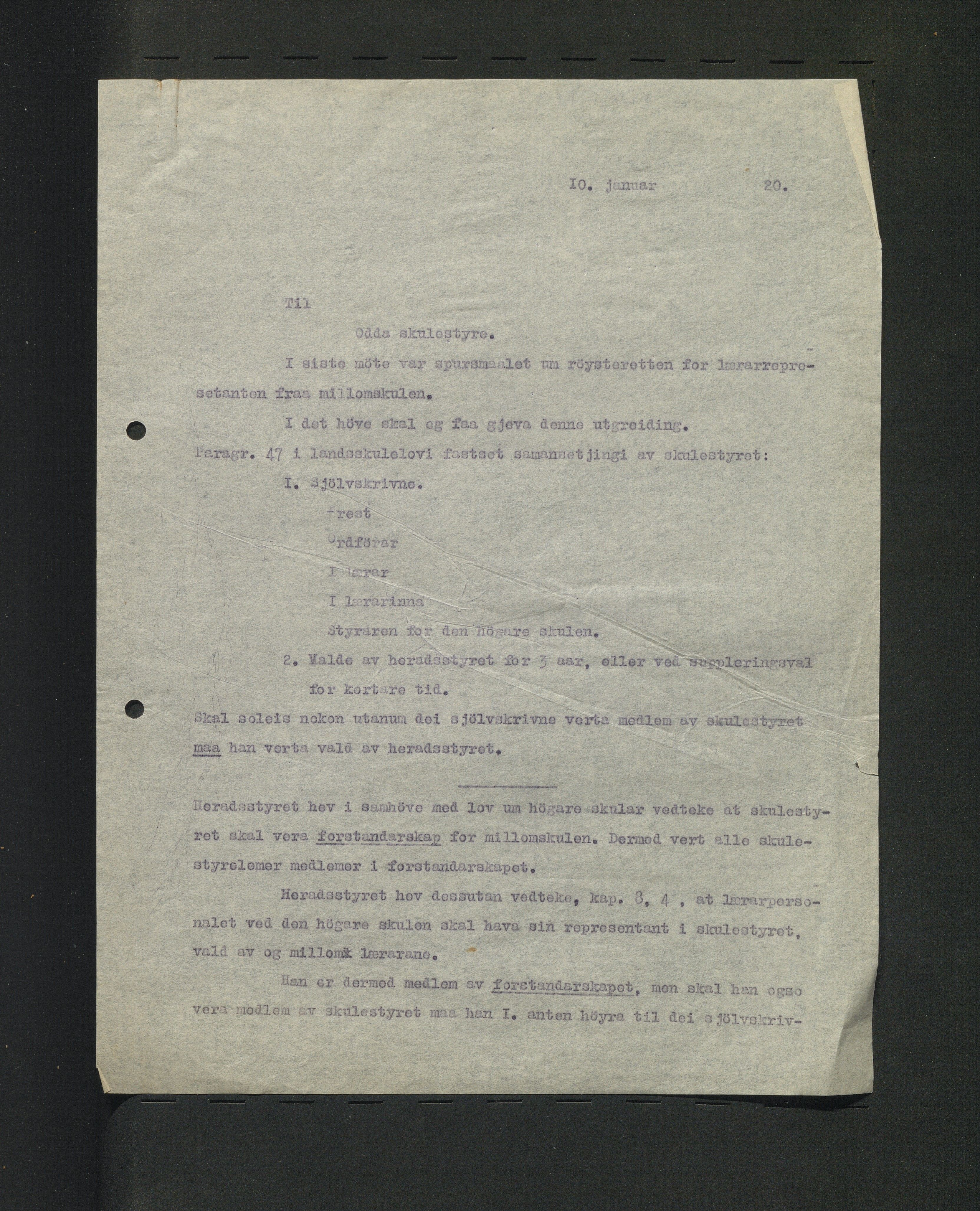 Odda kommune. Skulestyret, IKAH/1228-211/B/Ba/L0001/0002: Kopibok for Odda skulestyre / Kopiar av utgåande brev , 1920