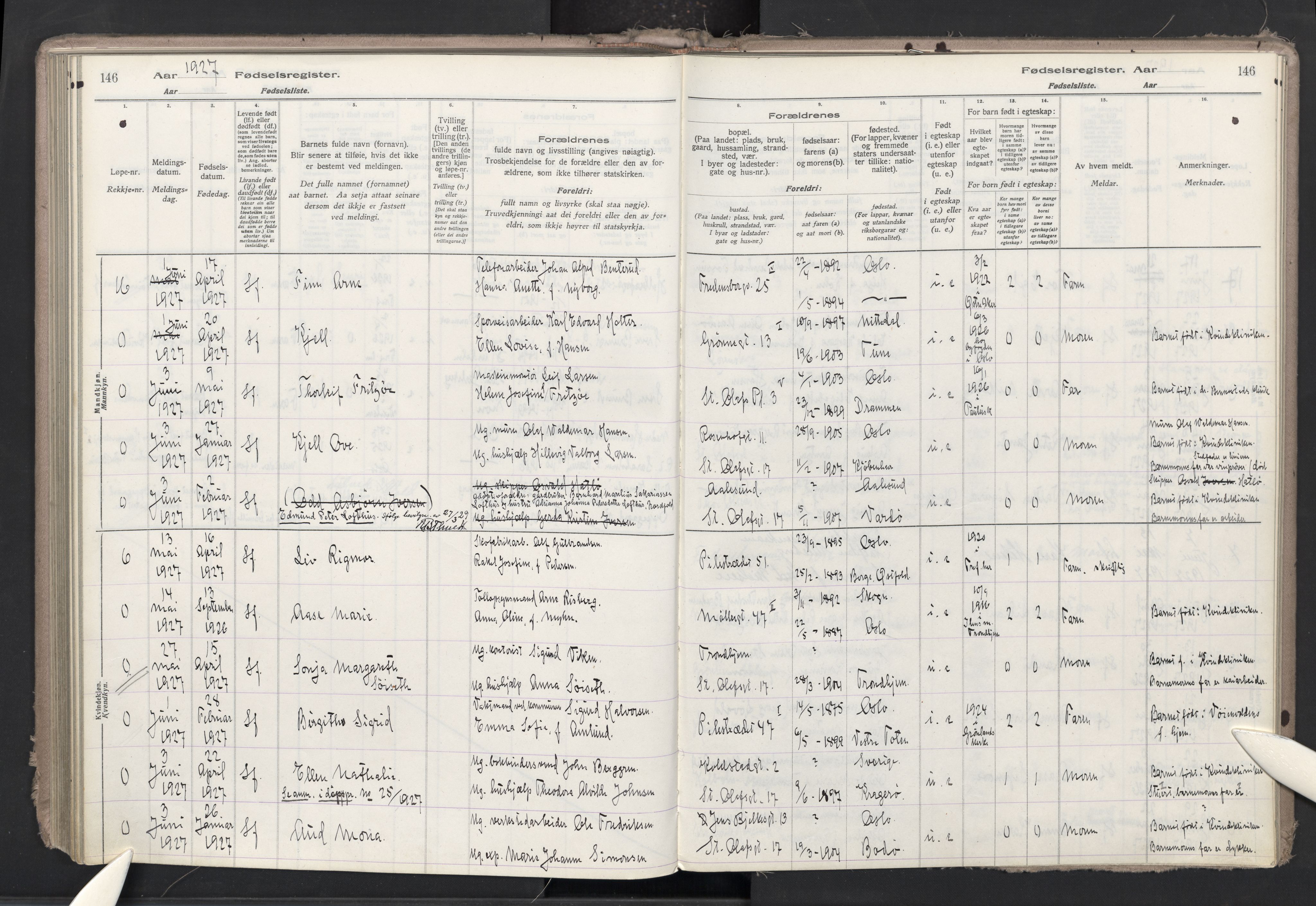 Trefoldighet prestekontor Kirkebøker, AV/SAO-A-10882/J/Ja/L0001: Birth register no. 1, 1916-1931, p. 146