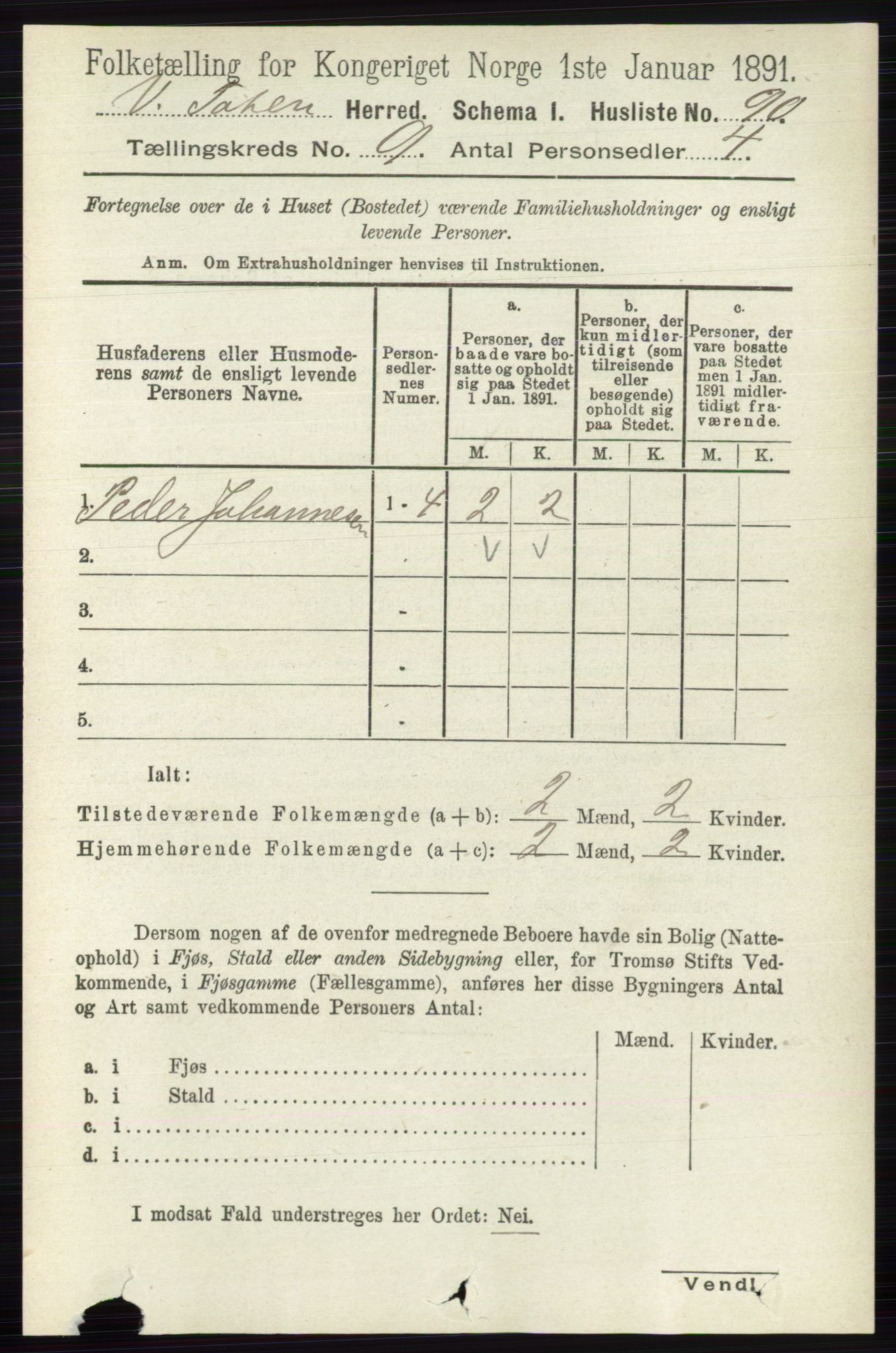 RA, 1891 census for 0529 Vestre Toten, 1891, p. 5542