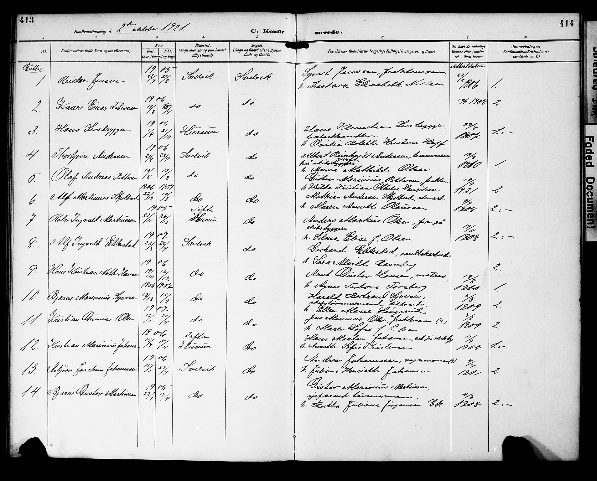 Strømm kirkebøker, AV/SAKO-A-322/G/Gb/L0002: Parish register (copy) no. II 2, 1897-1928, p. 413-414