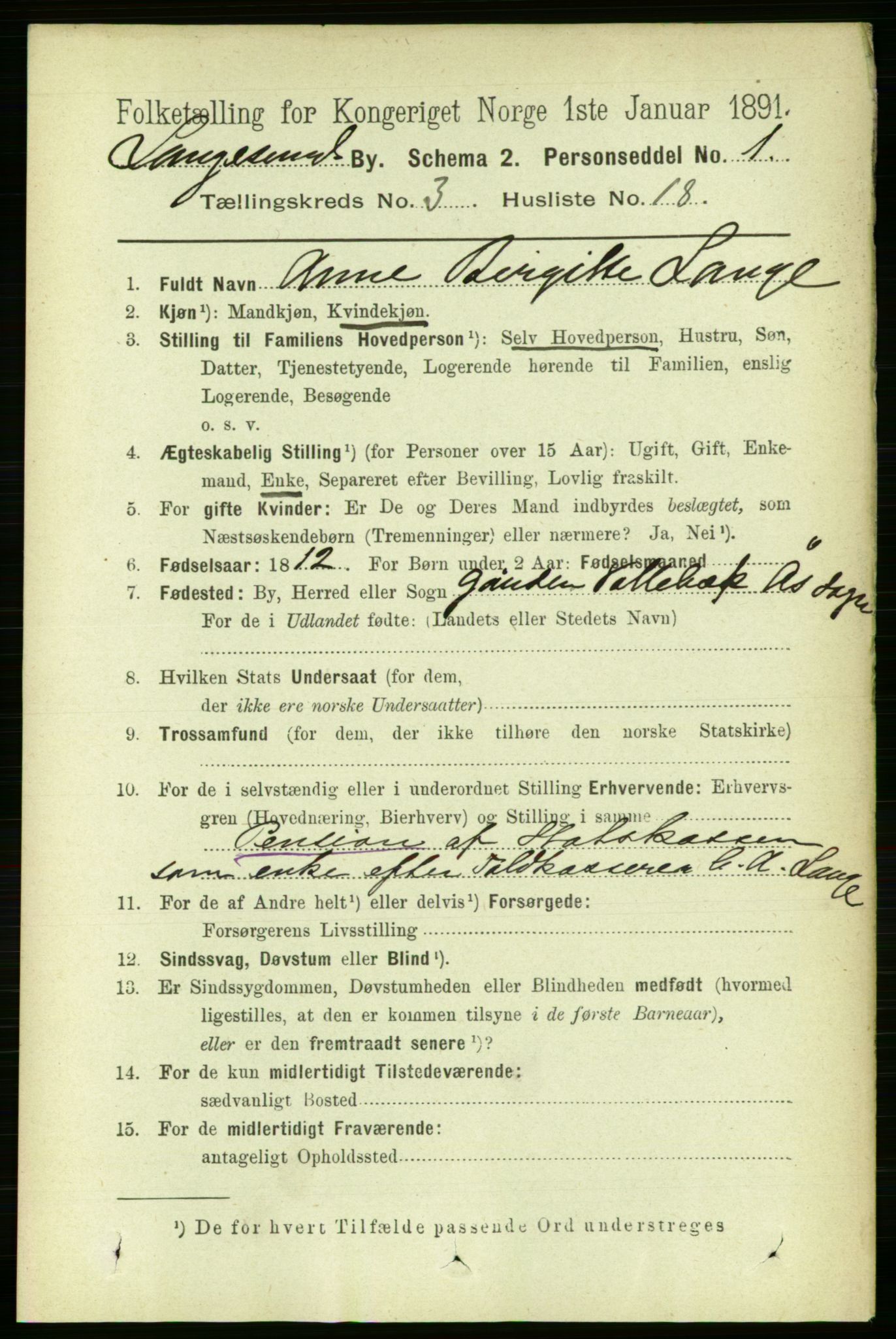 RA, 1891 census for 0802 Langesund, 1891, p. 998