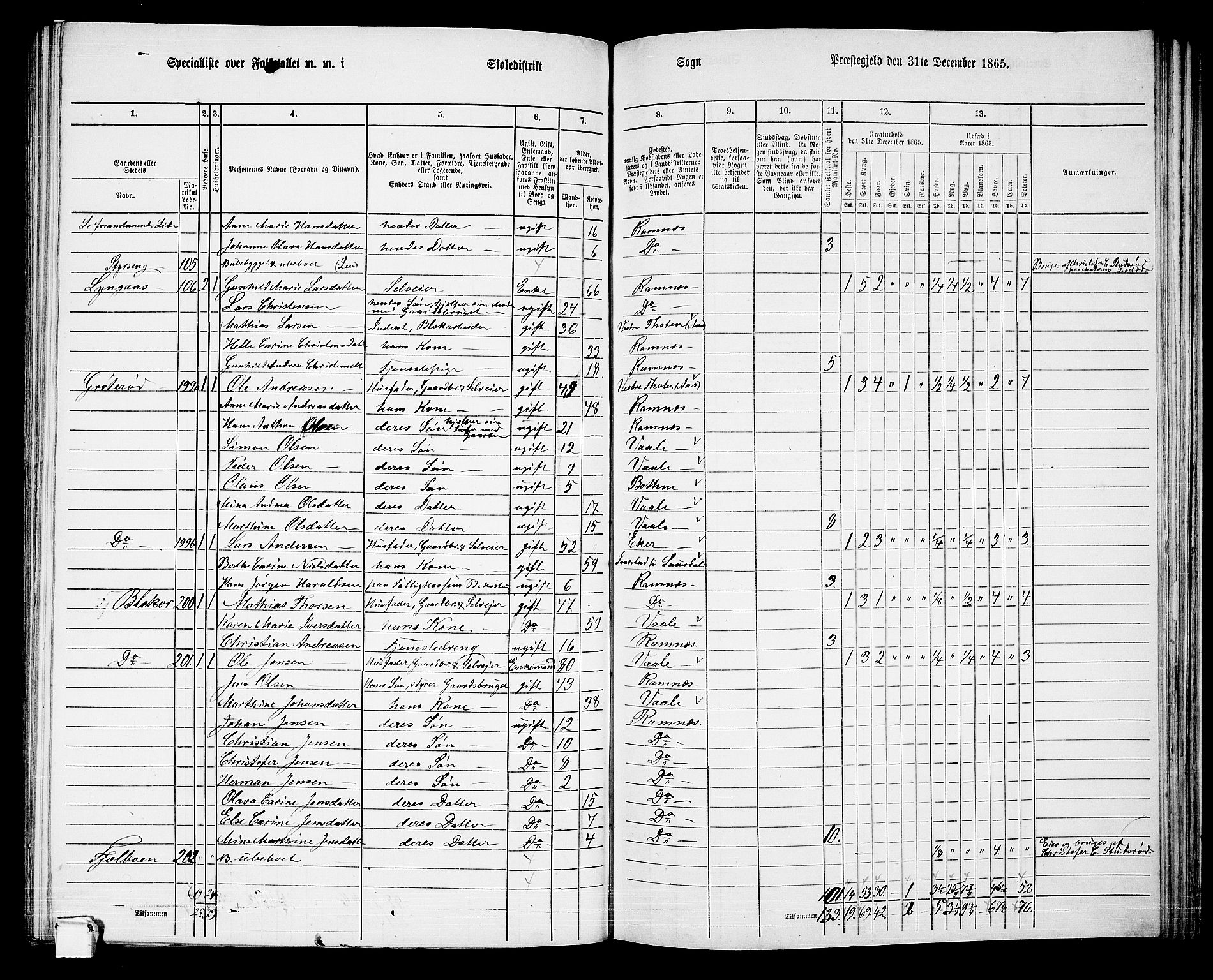 RA, 1865 census for Ramnes, 1865, p. 74