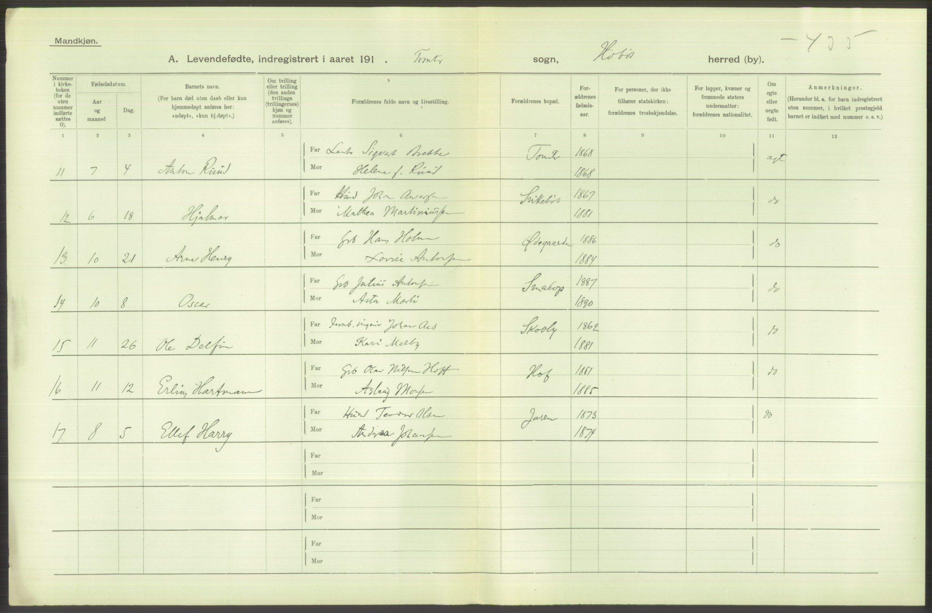 Statistisk sentralbyrå, Sosiodemografiske emner, Befolkning, RA/S-2228/D/Df/Dfb/Dfba/L0001: Smålenenes amt: Levendefødte menn og kvinner. Bygder., 1911, p. 330