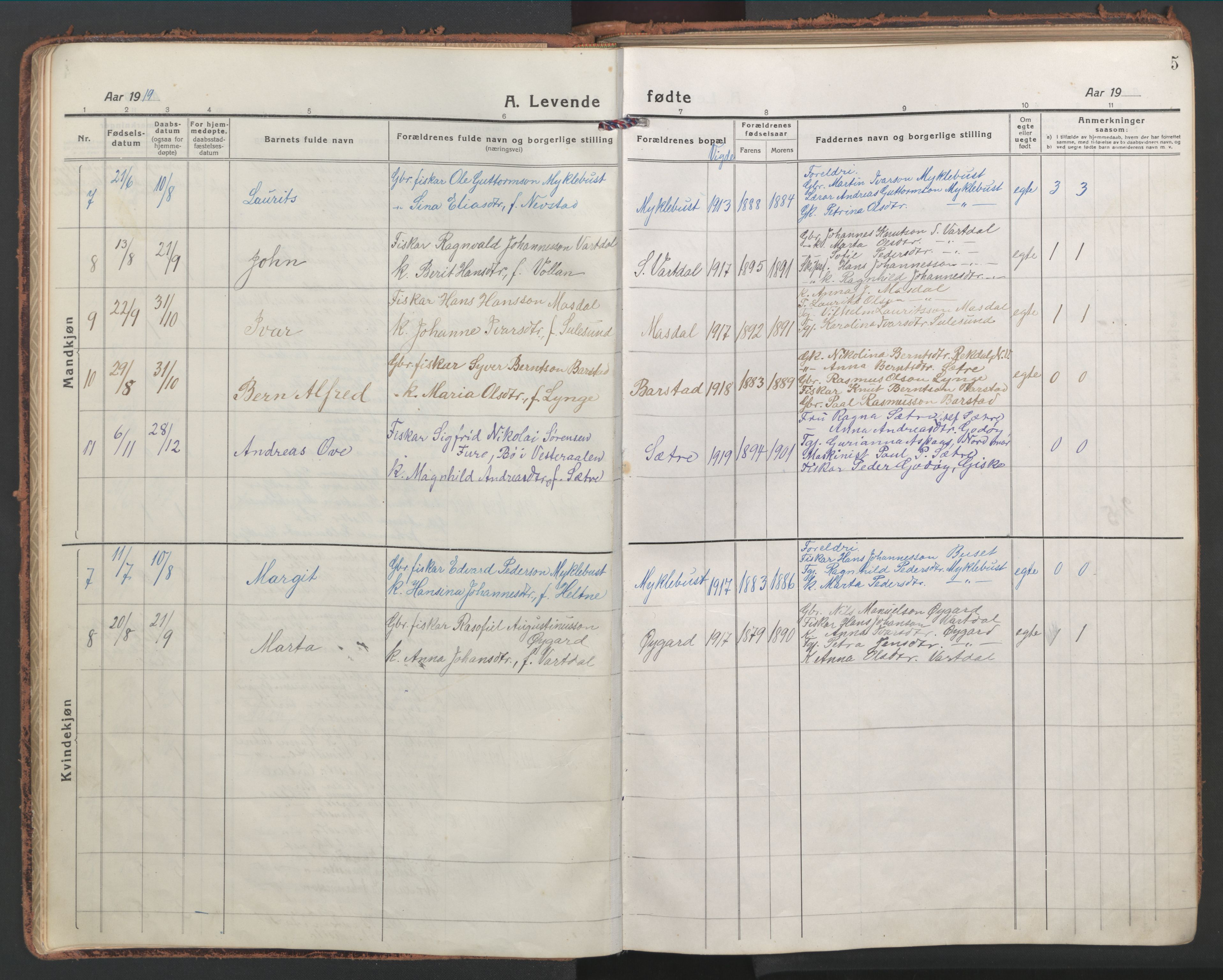 Ministerialprotokoller, klokkerbøker og fødselsregistre - Møre og Romsdal, AV/SAT-A-1454/514/L0202: Parish register (copy) no. 514C02, 1916-1944, p. 5