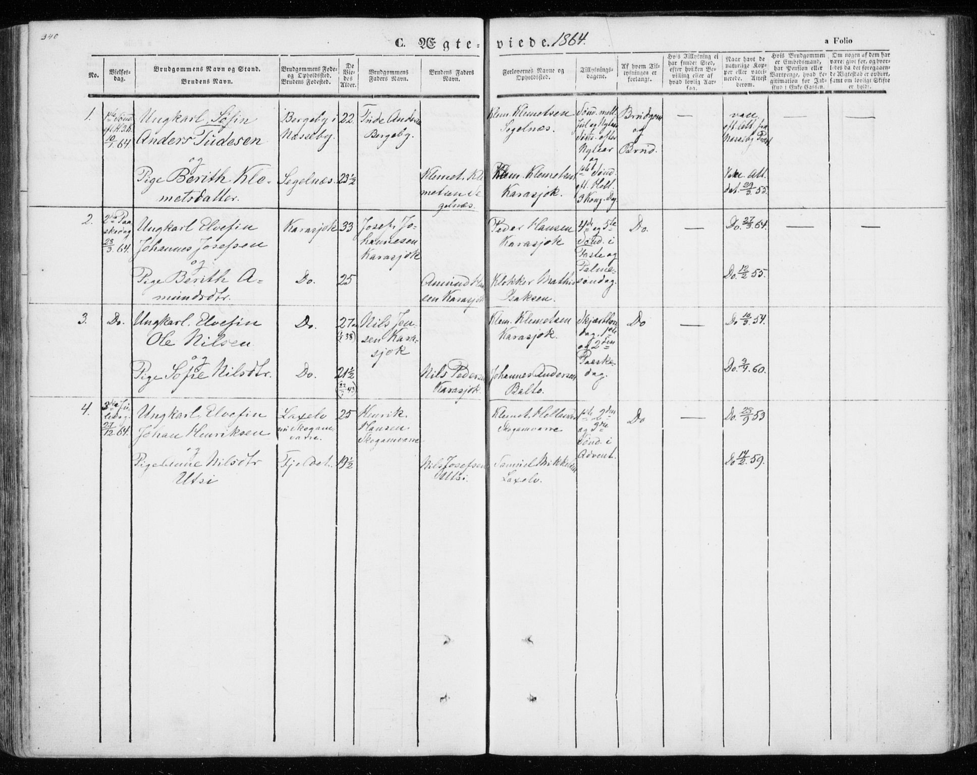 Kistrand/Porsanger sokneprestembete, SATØ/S-1351/H/Ha/L0012.kirke: Parish register (official) no. 12, 1843-1871, p. 340-341