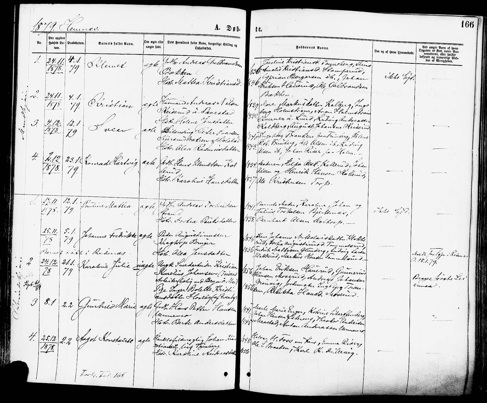 Høland prestekontor Kirkebøker, AV/SAO-A-10346a/F/Fa/L0012.a: Parish register (official) no. I 12A, 1869-1879, p. 166