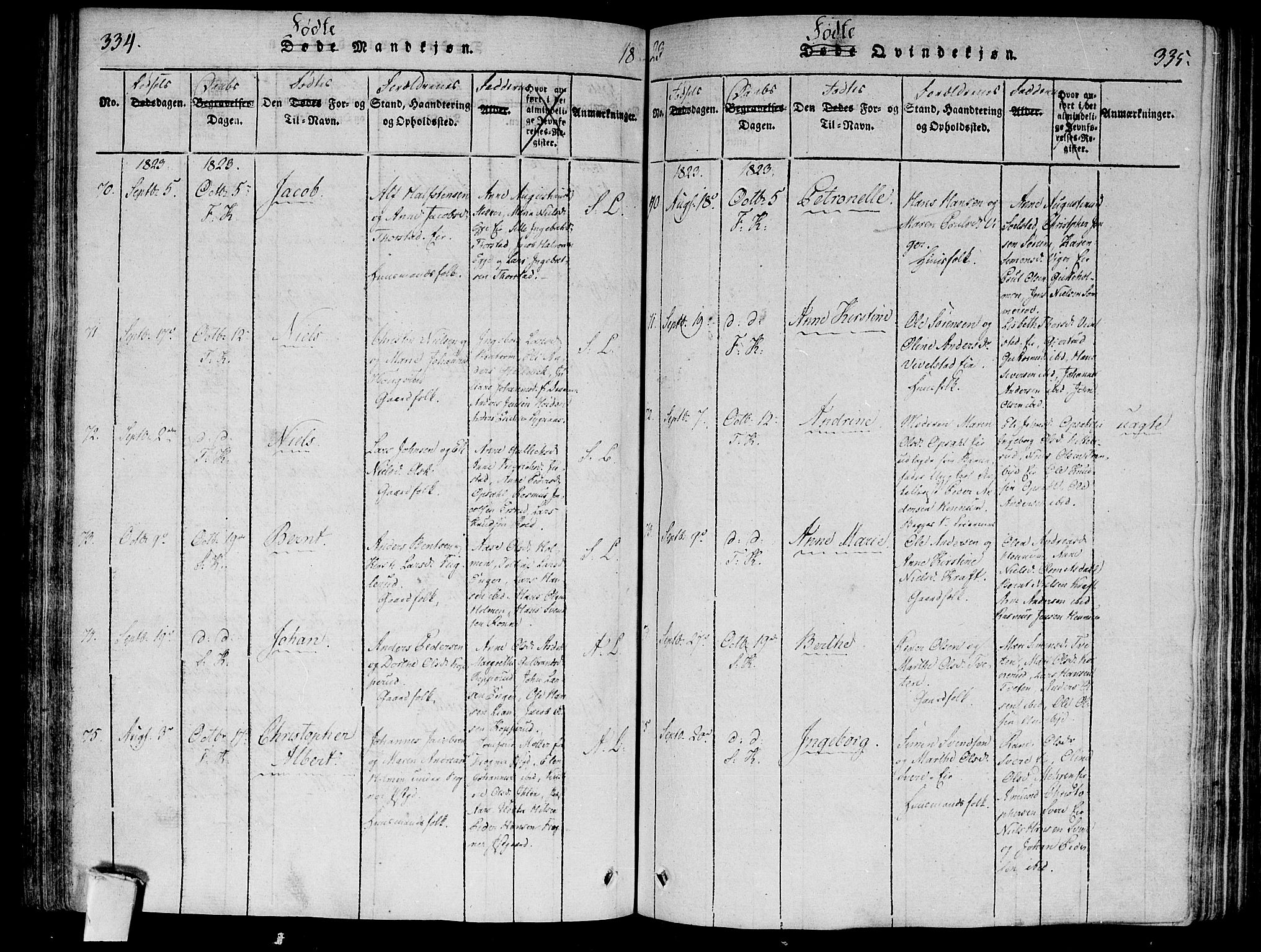 Lier kirkebøker, SAKO/A-230/F/Fa/L0008: Parish register (official) no. I 8, 1813-1825, p. 334-335