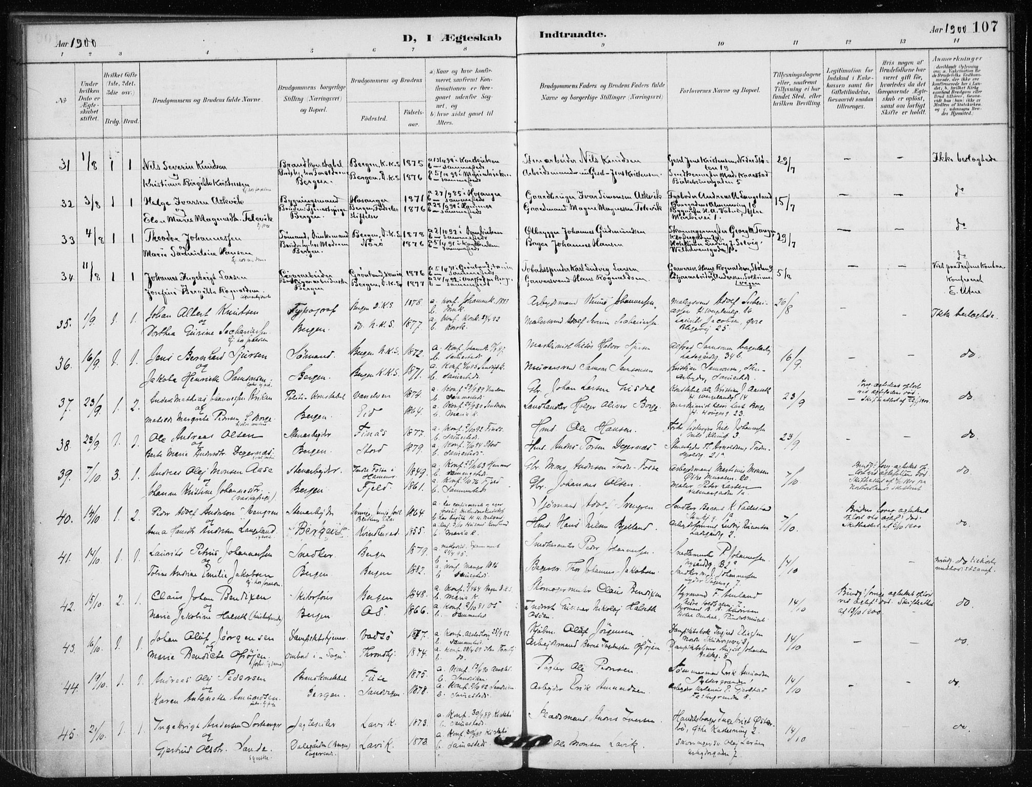 Mariakirken Sokneprestembete, AV/SAB-A-76901/H/Haa/L0013: Parish register (official) no. C 1, 1889-1900, p. 107