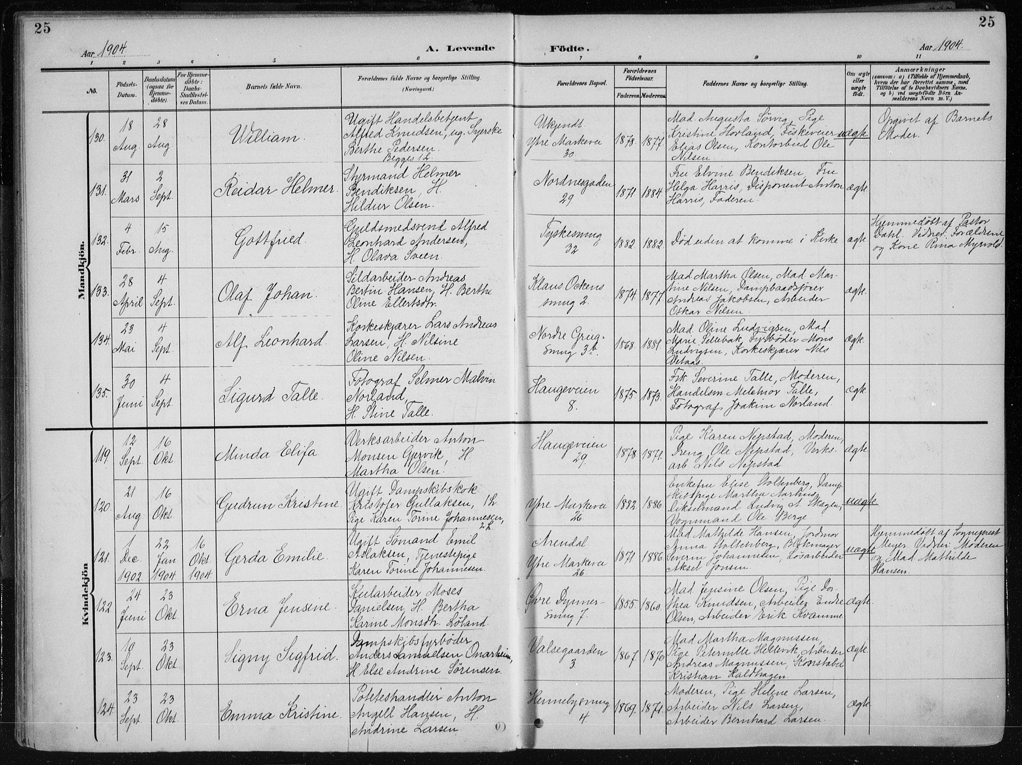 Nykirken Sokneprestembete, AV/SAB-A-77101/H/Haa/L0019: Parish register (official) no. B 7, 1904-1916, p. 25
