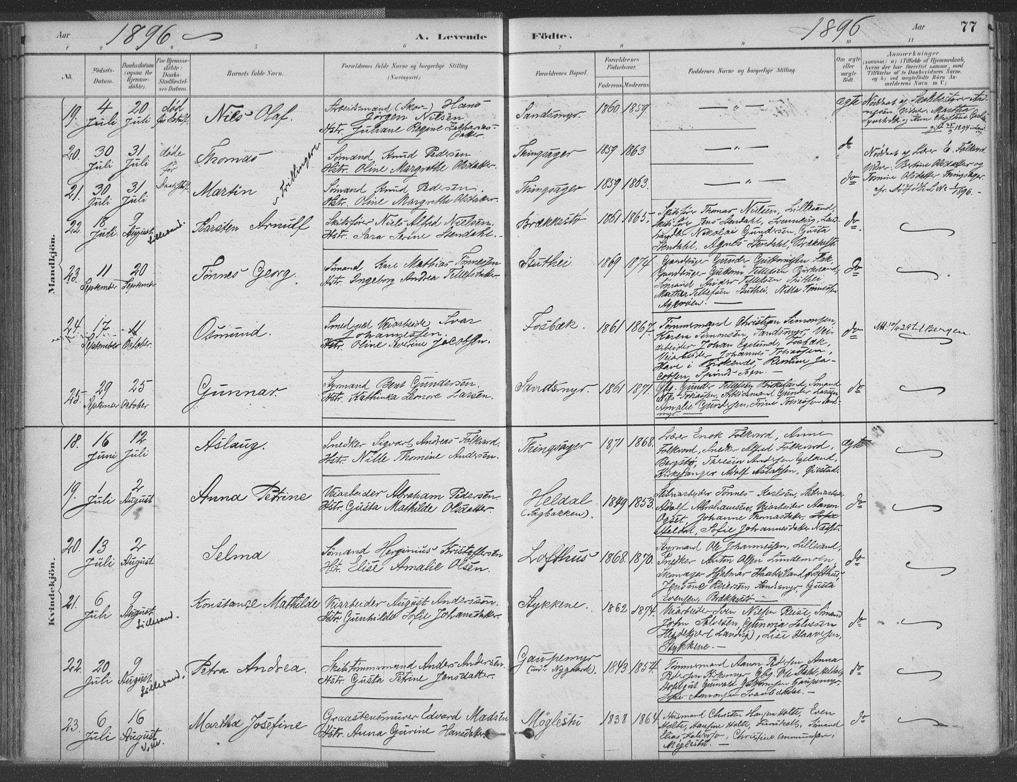 Vestre Moland sokneprestkontor, AV/SAK-1111-0046/F/Fa/Fab/L0009: Parish register (official) no. A 9, 1884-1899, p. 77