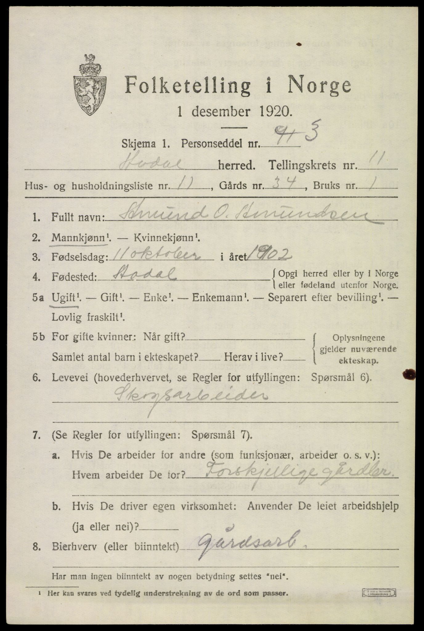 SAKO, 1920 census for Ådal, 1920, p. 6748