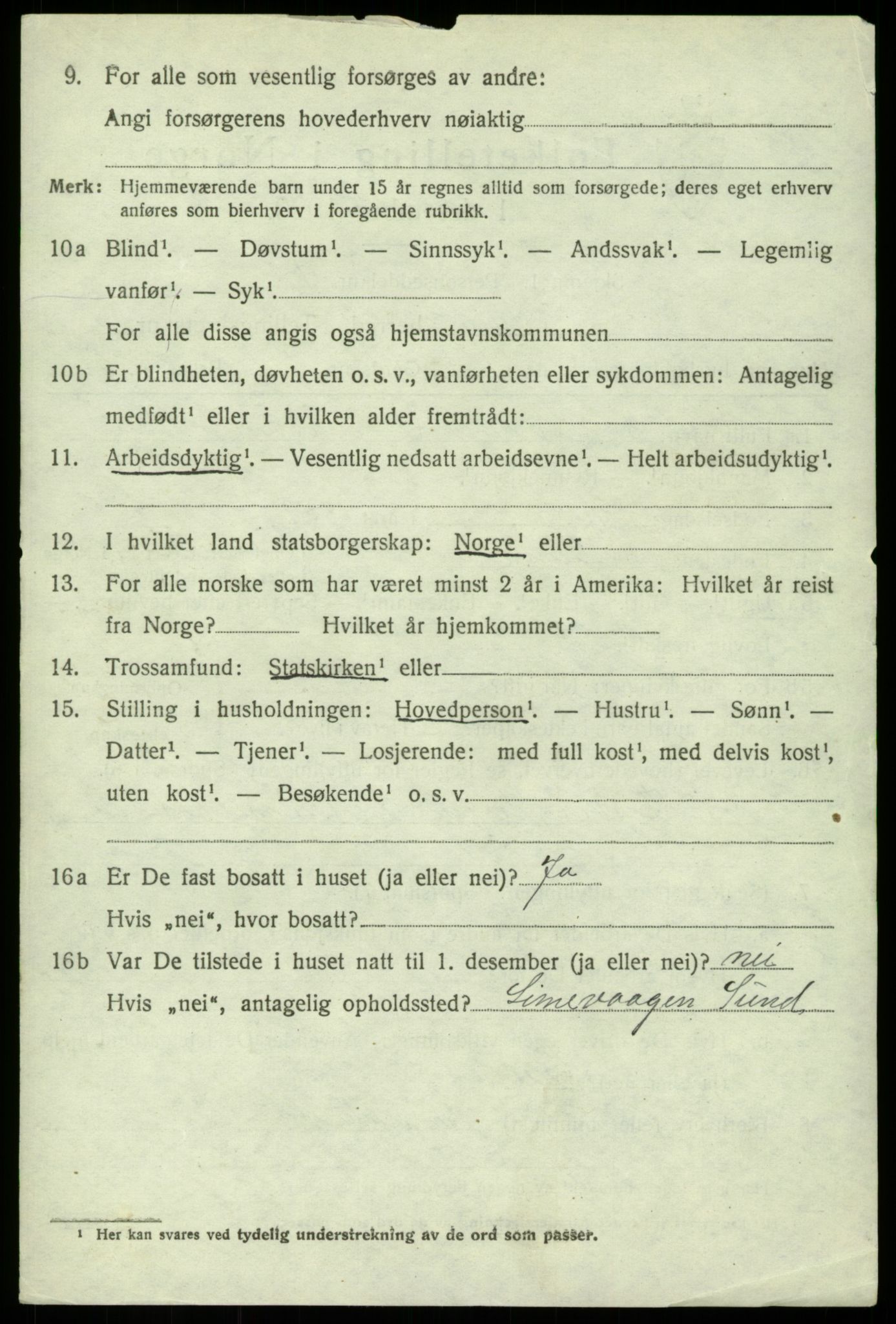 SAB, 1920 census for Sund, 1920, p. 1824