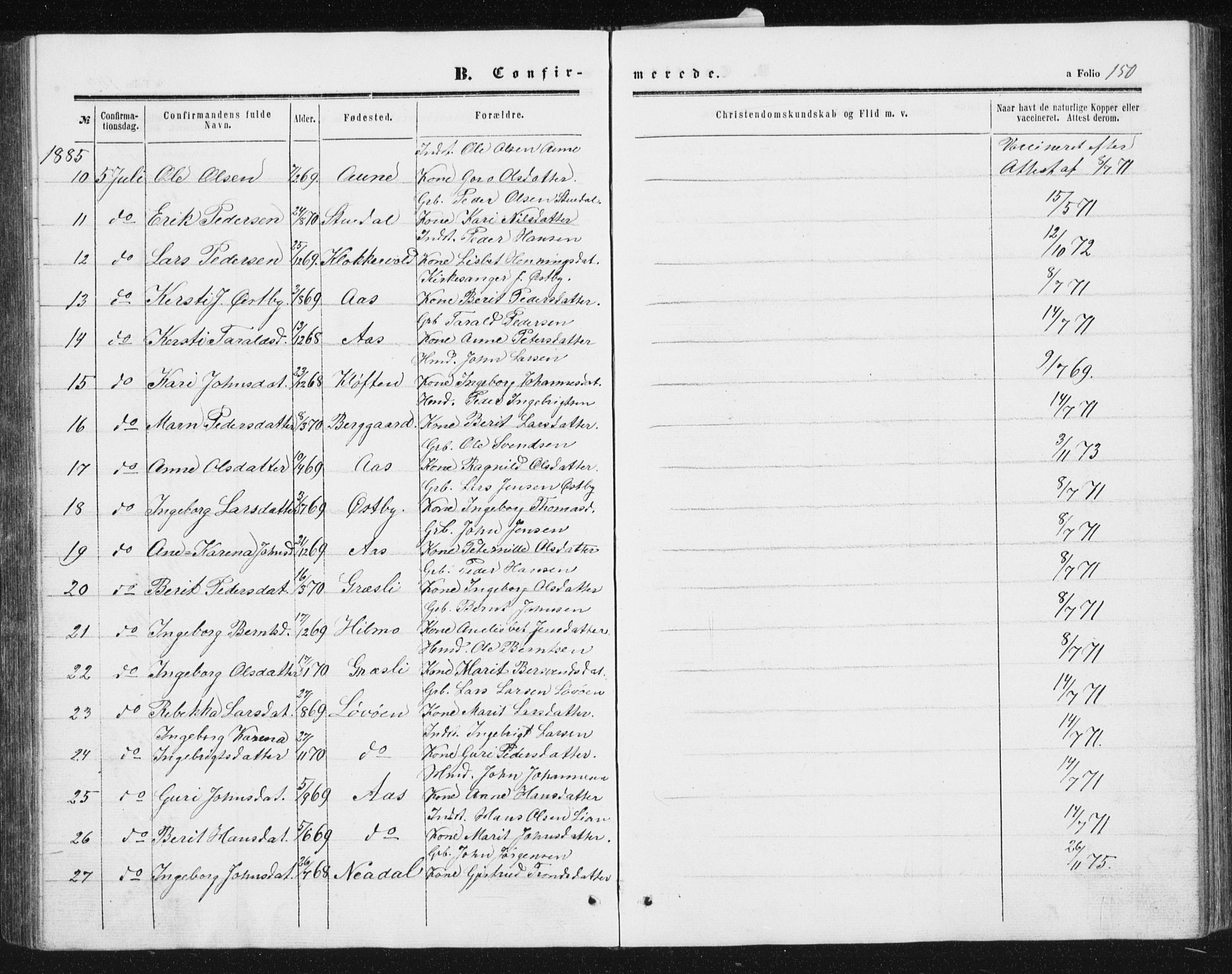 Ministerialprotokoller, klokkerbøker og fødselsregistre - Sør-Trøndelag, SAT/A-1456/698/L1166: Parish register (copy) no. 698C03, 1861-1887, p. 150