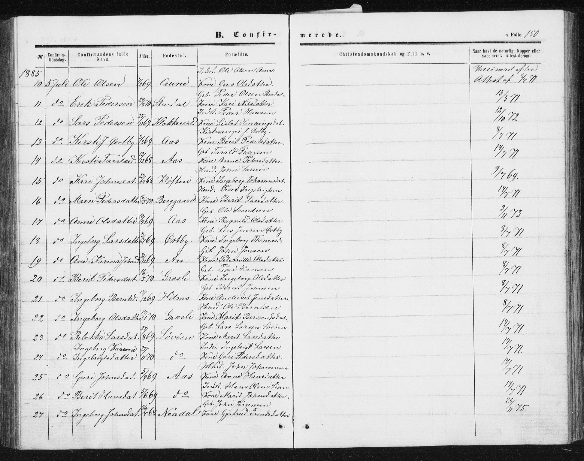 Ministerialprotokoller, klokkerbøker og fødselsregistre - Sør-Trøndelag, AV/SAT-A-1456/698/L1166: Parish register (copy) no. 698C03, 1861-1887, p. 150