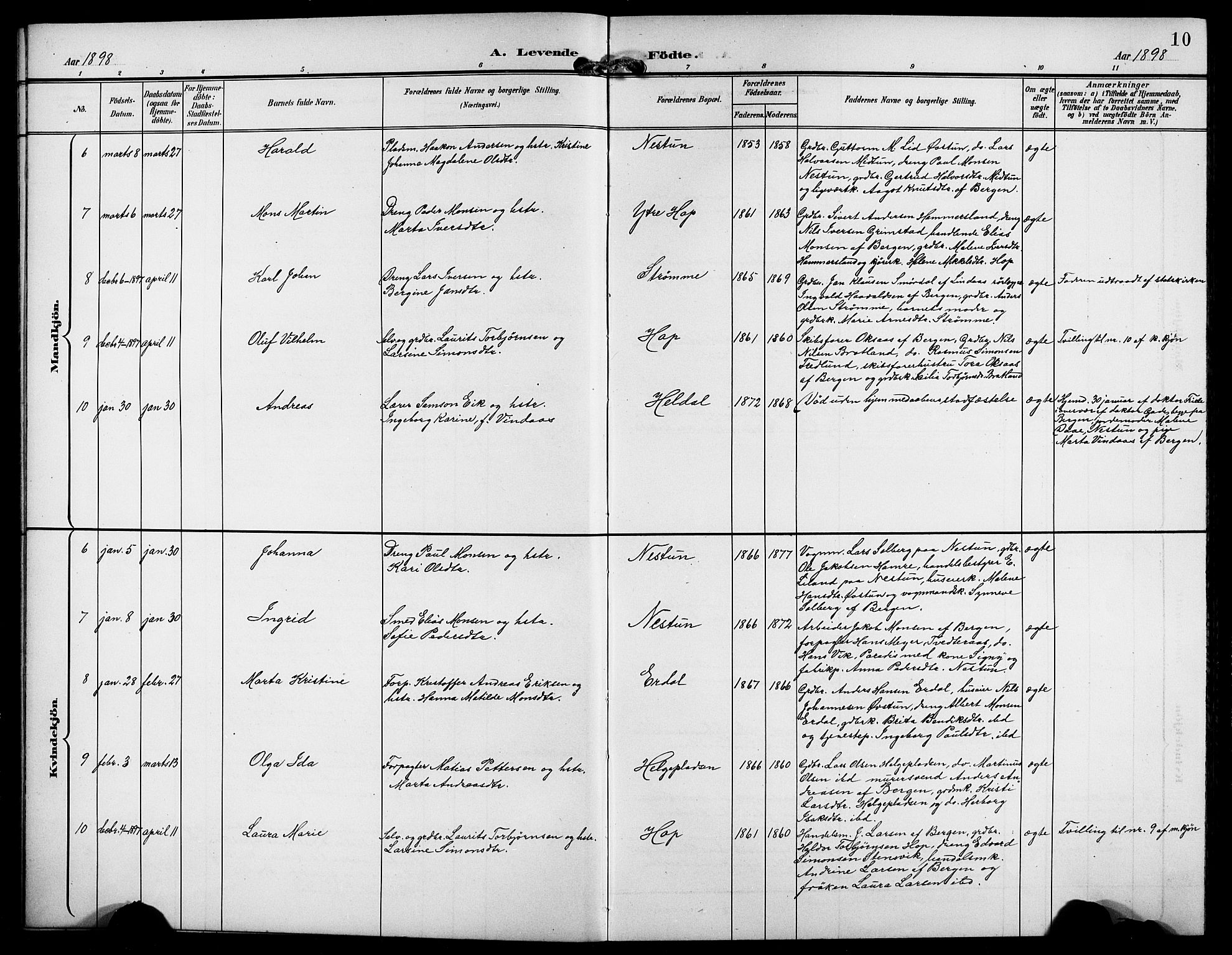 Birkeland Sokneprestembete, AV/SAB-A-74601/H/Hab: Parish register (copy) no. A 5, 1897-1905, p. 10