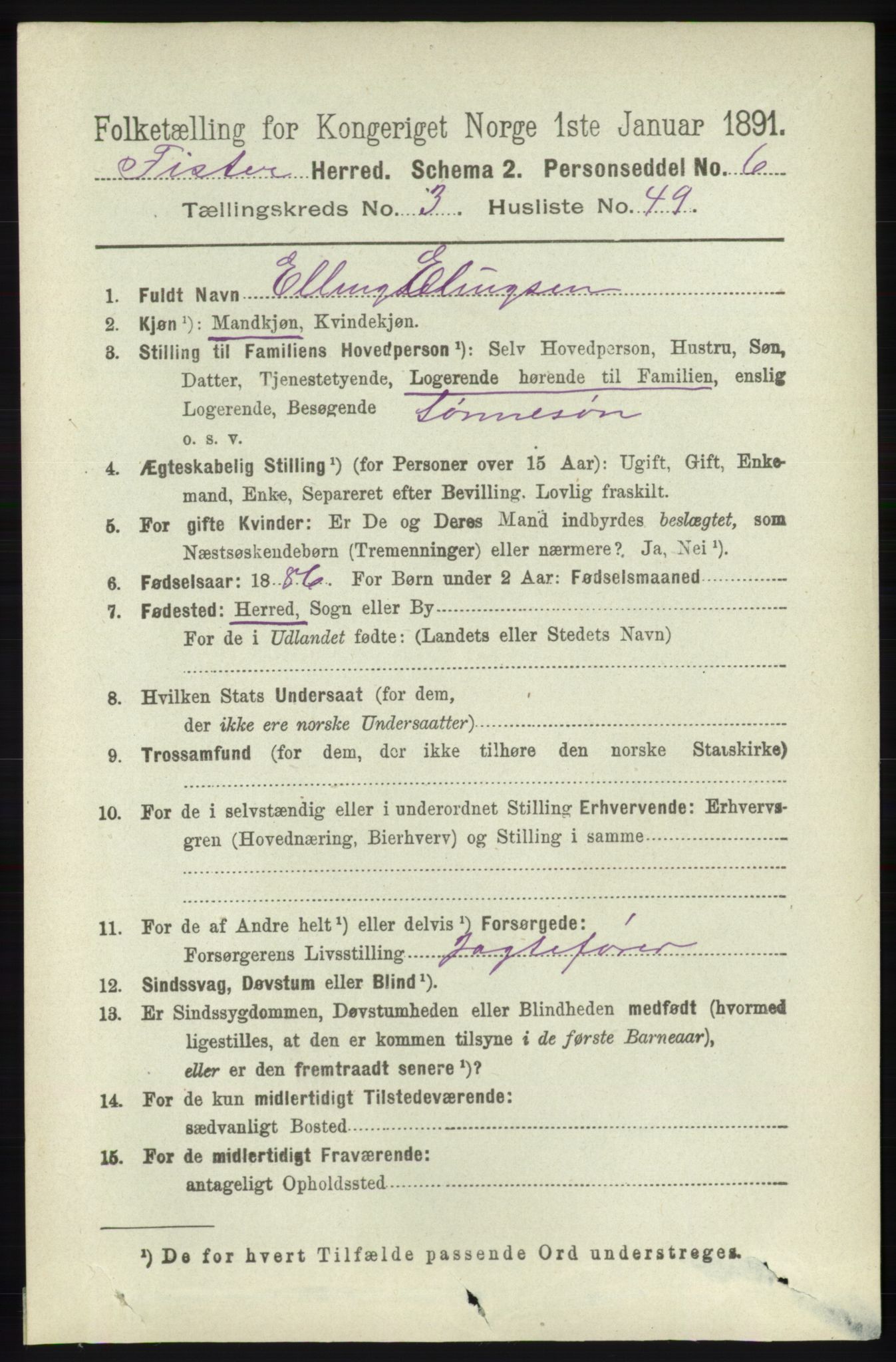 RA, 1891 census for 1132 Fister, 1891, p. 817