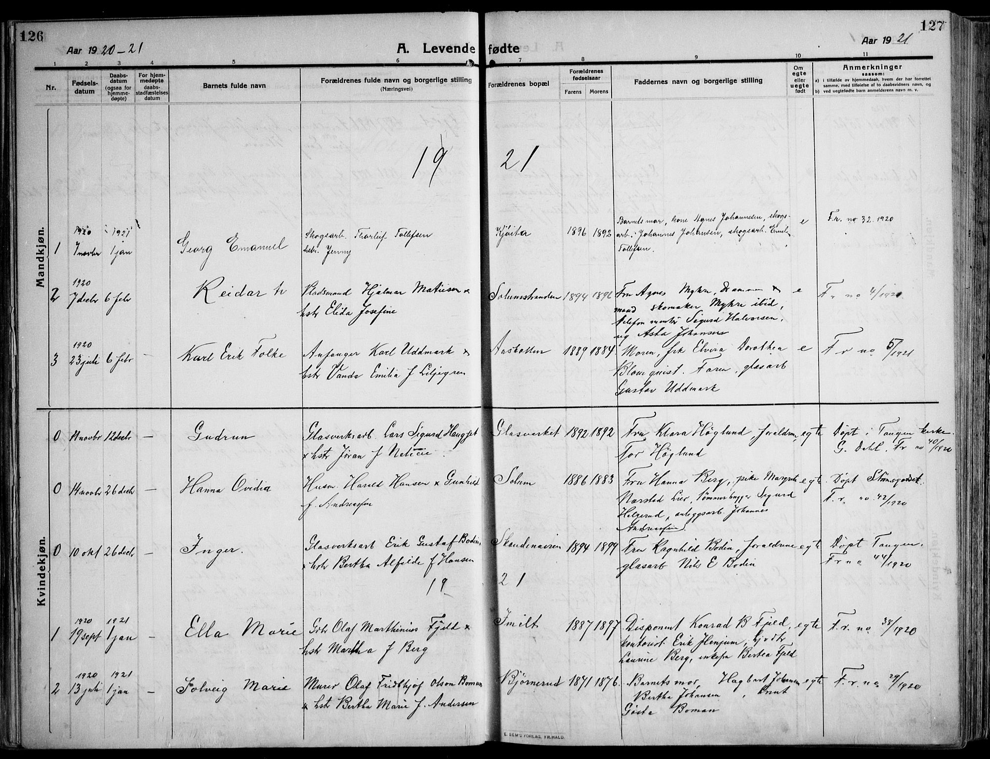 Skoger kirkebøker, SAKO/A-59/F/Fa/L0007: Parish register (official) no. I 7, 1911-1936, p. 126-127