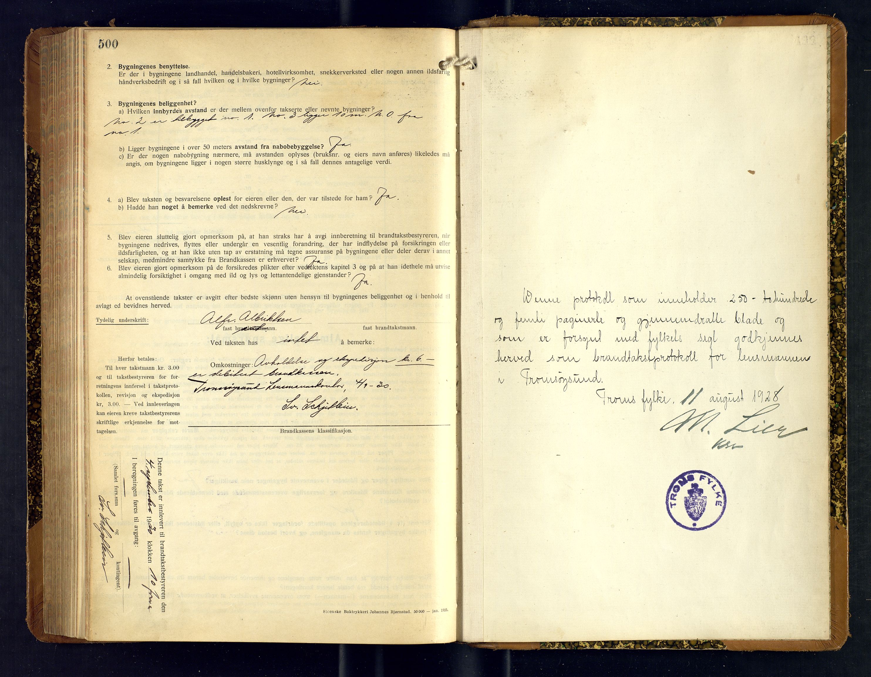 Tromsøysund lensmannskontor, SATØ/SATØ-12/F/Fs/Fsb/L0750: Branntakstprotokoll (S). Med register, 1928-1930, p. 500-501