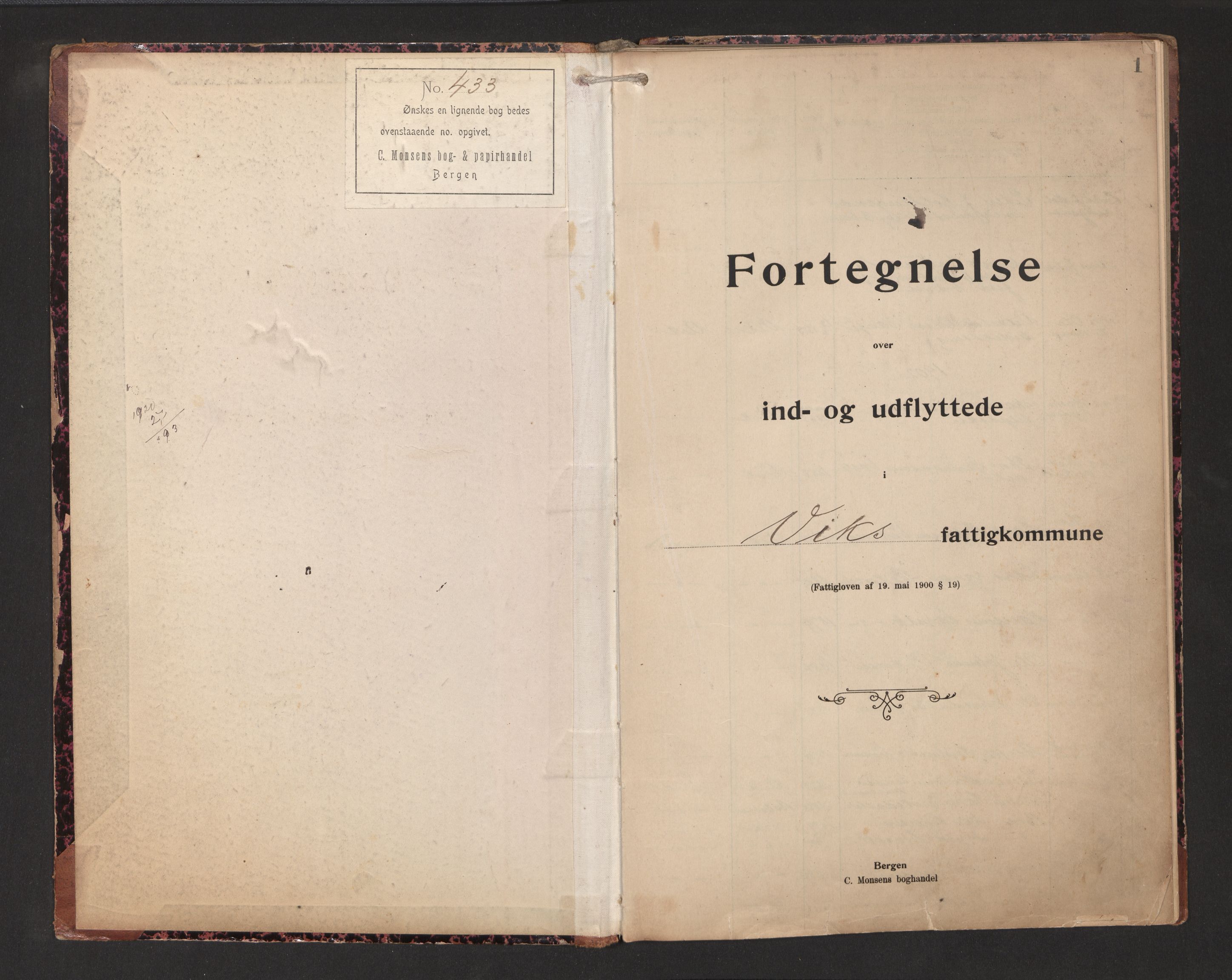 Lensmannen i Vik, SAB/A-30301/0020/L0001: Protokoll over inn- og utflytte, 1901-1929, p. 1