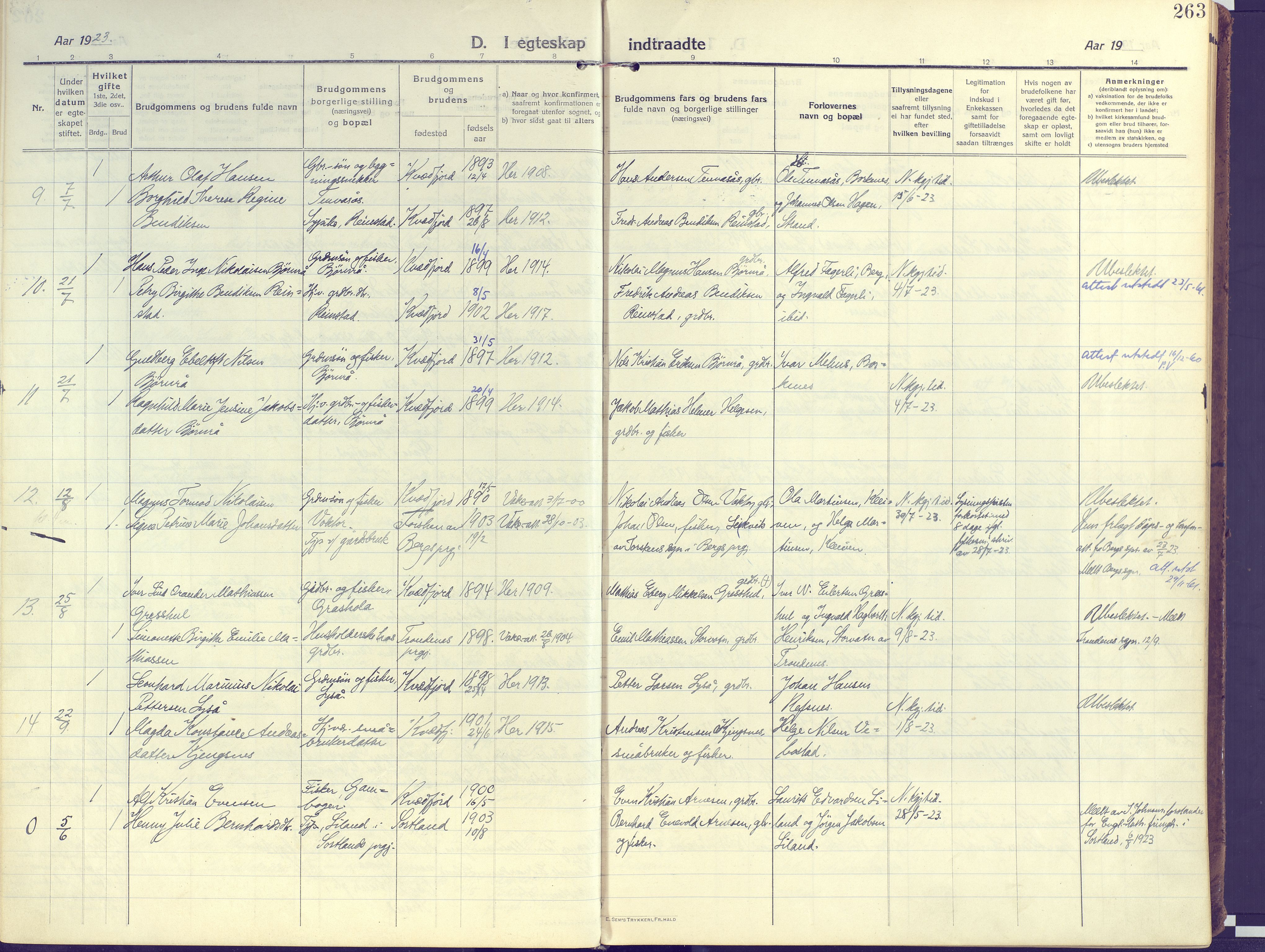 Kvæfjord sokneprestkontor, SATØ/S-1323/G/Ga/Gaa/L0007kirke: Parish register (official) no. 7, 1915-1931, p. 263