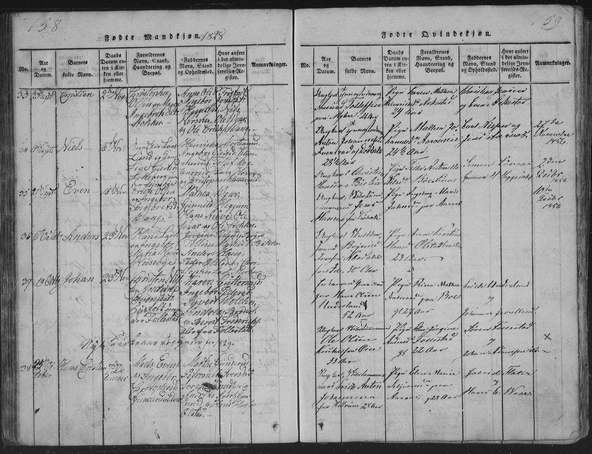 Røyken kirkebøker, AV/SAKO-A-241/G/Ga/L0003: Parish register (copy) no. 3, 1814-1856, p. 158-159