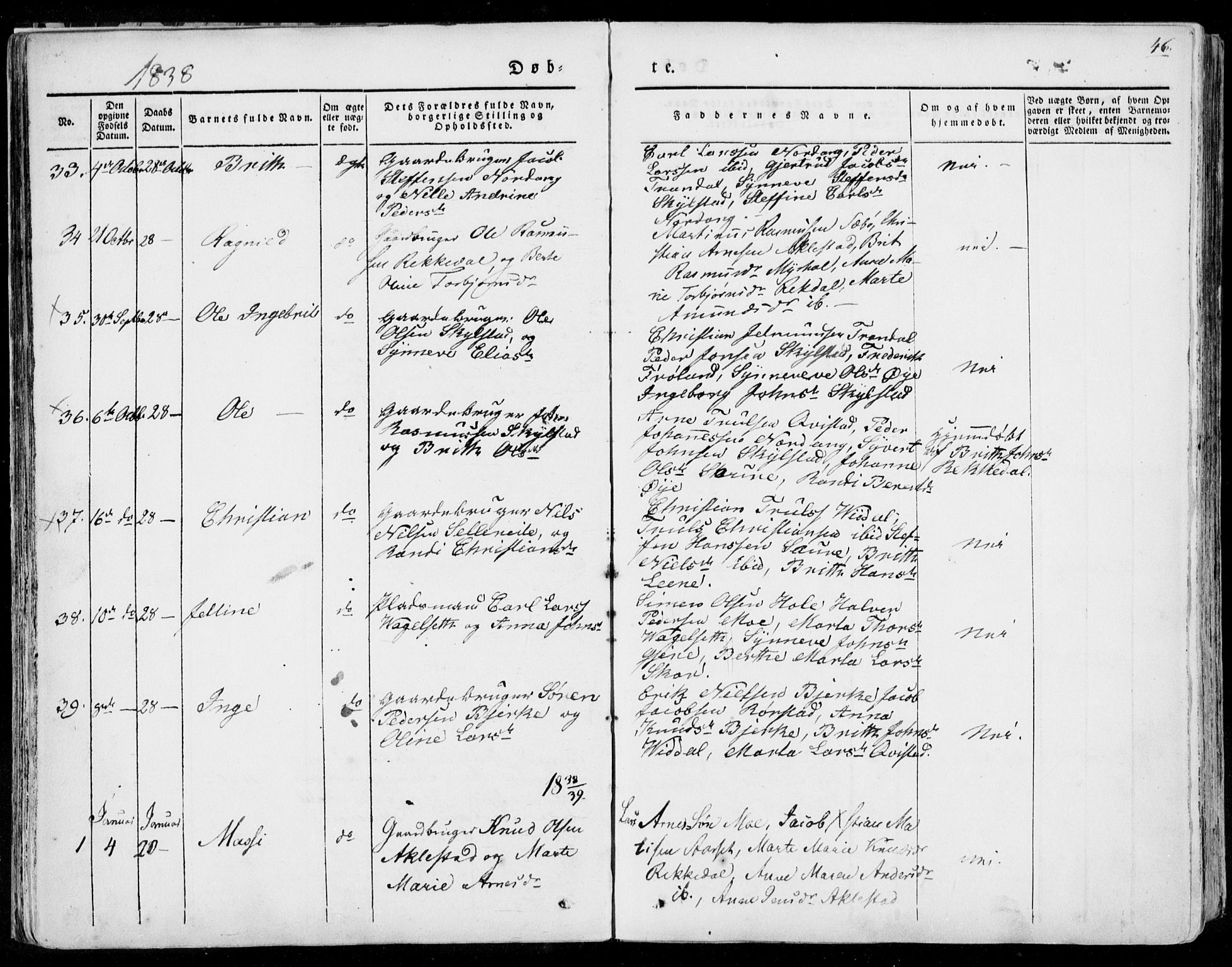 Ministerialprotokoller, klokkerbøker og fødselsregistre - Møre og Romsdal, AV/SAT-A-1454/515/L0208: Parish register (official) no. 515A04, 1830-1846, p. 46