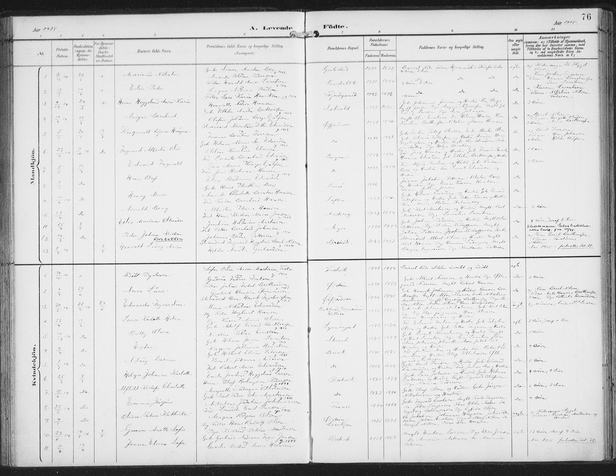 Lenvik sokneprestembete, AV/SATØ-S-1310/H/Ha/Haa/L0015kirke: Parish register (official) no. 15, 1896-1915, p. 76