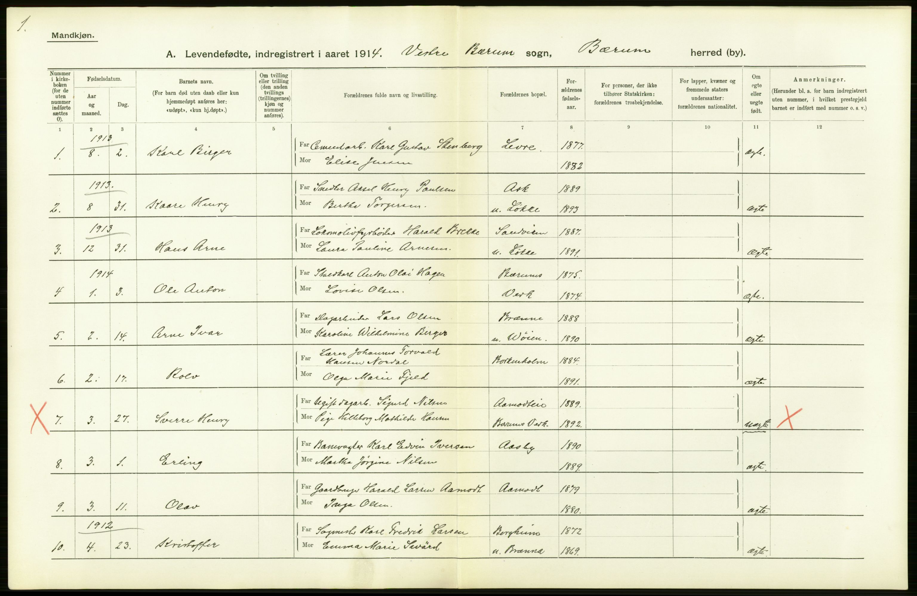 Statistisk sentralbyrå, Sosiodemografiske emner, Befolkning, RA/S-2228/D/Df/Dfb/Dfbd/L0003: Akershus amt: Levendefødte menn og kvinner. Bygder og byer., 1914, p. 12