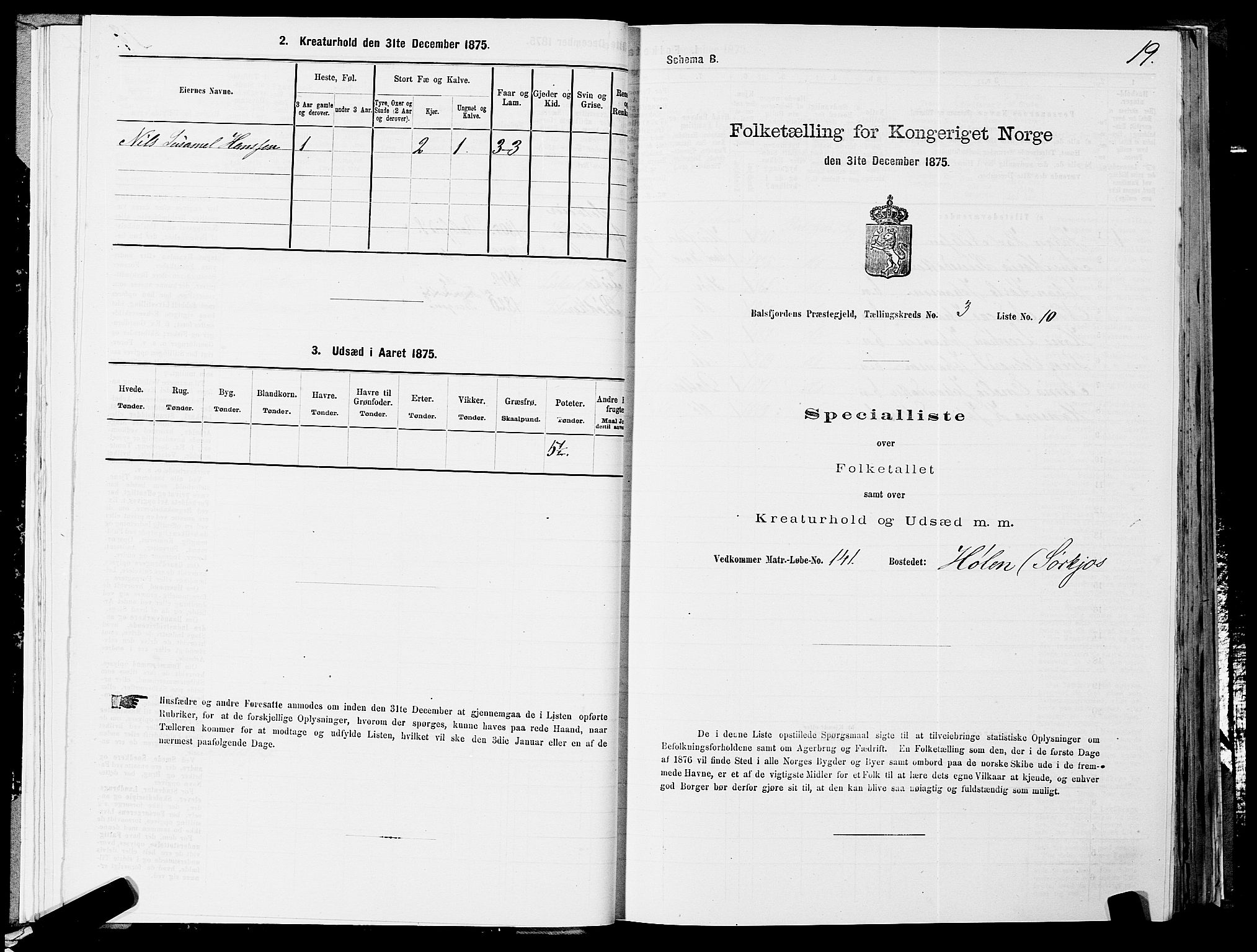 SATØ, 1875 census for 1933P Balsfjord, 1875, p. 1619