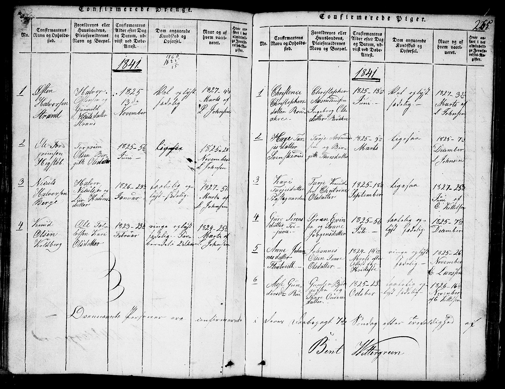 Lårdal kirkebøker, SAKO/A-284/G/Ga/L0001: Parish register (copy) no. I 1, 1815-1861, p. 265