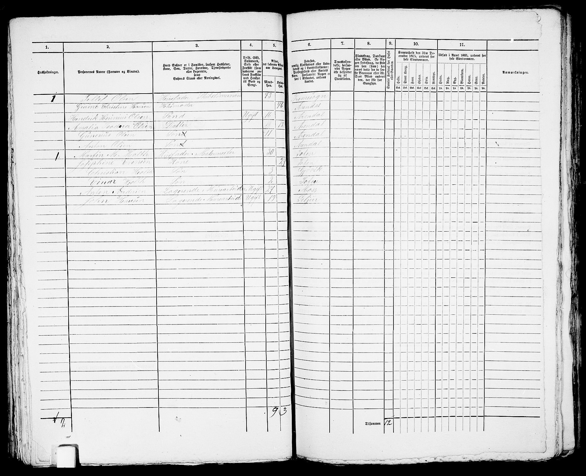 RA, 1865 census for Arendal, 1865, p. 439