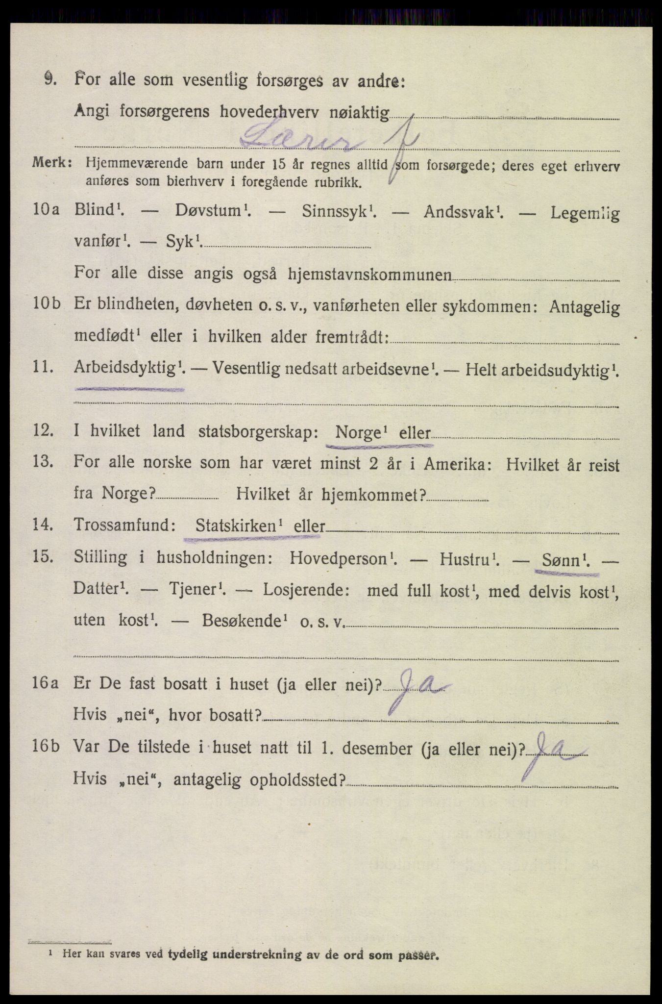 SAK, 1920 census for Fjære, 1920, p. 3626