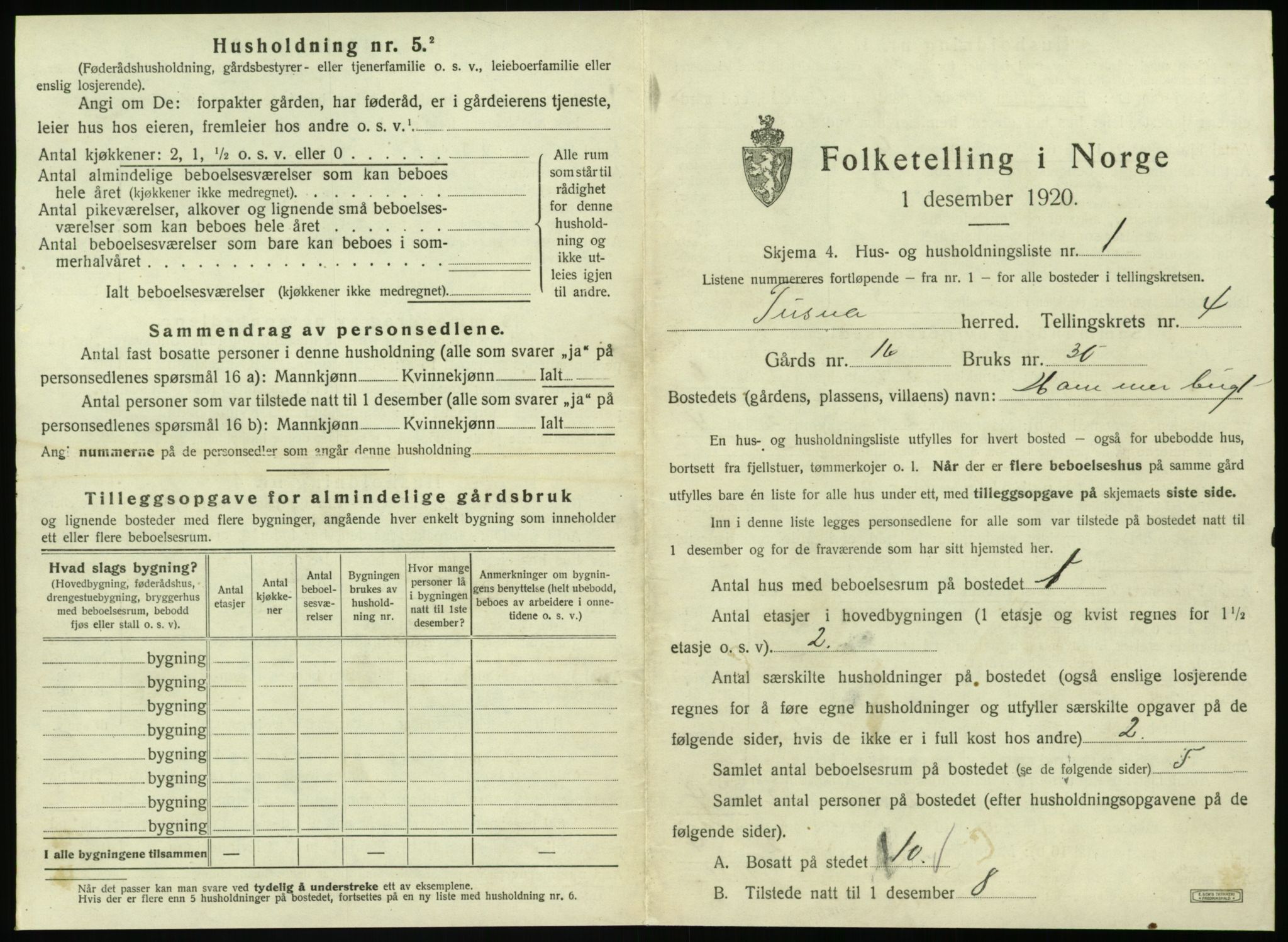 SAT, 1920 census for Tustna, 1920, p. 235